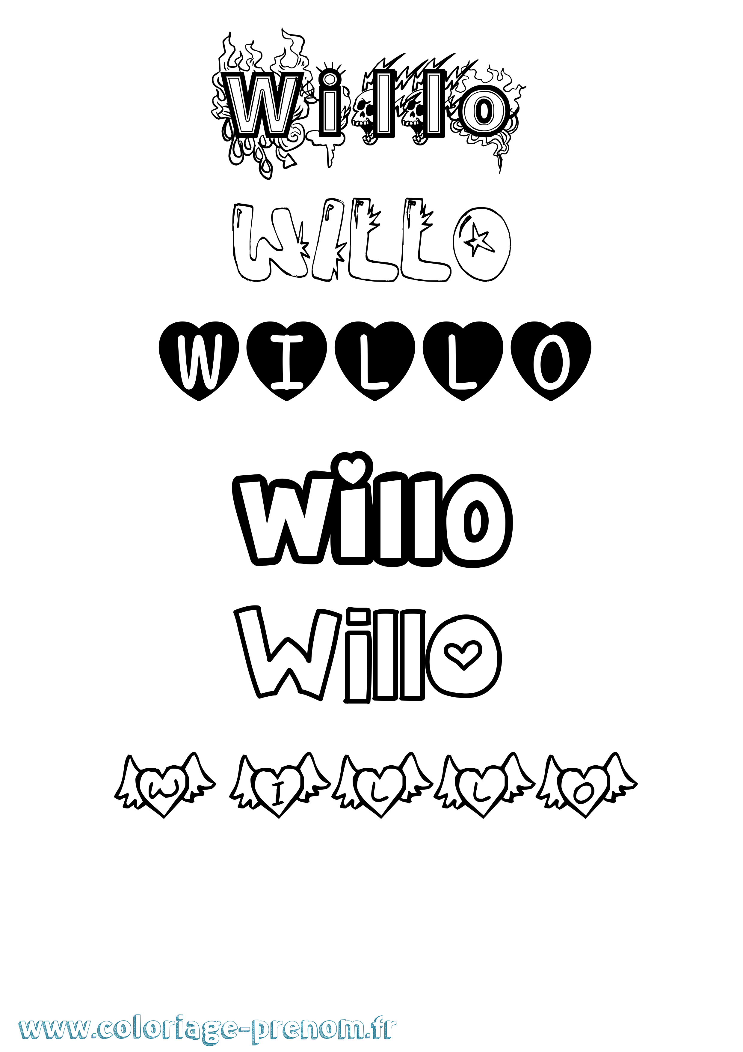 Coloriage Willo Girly Coloriage prénom Willo Girly