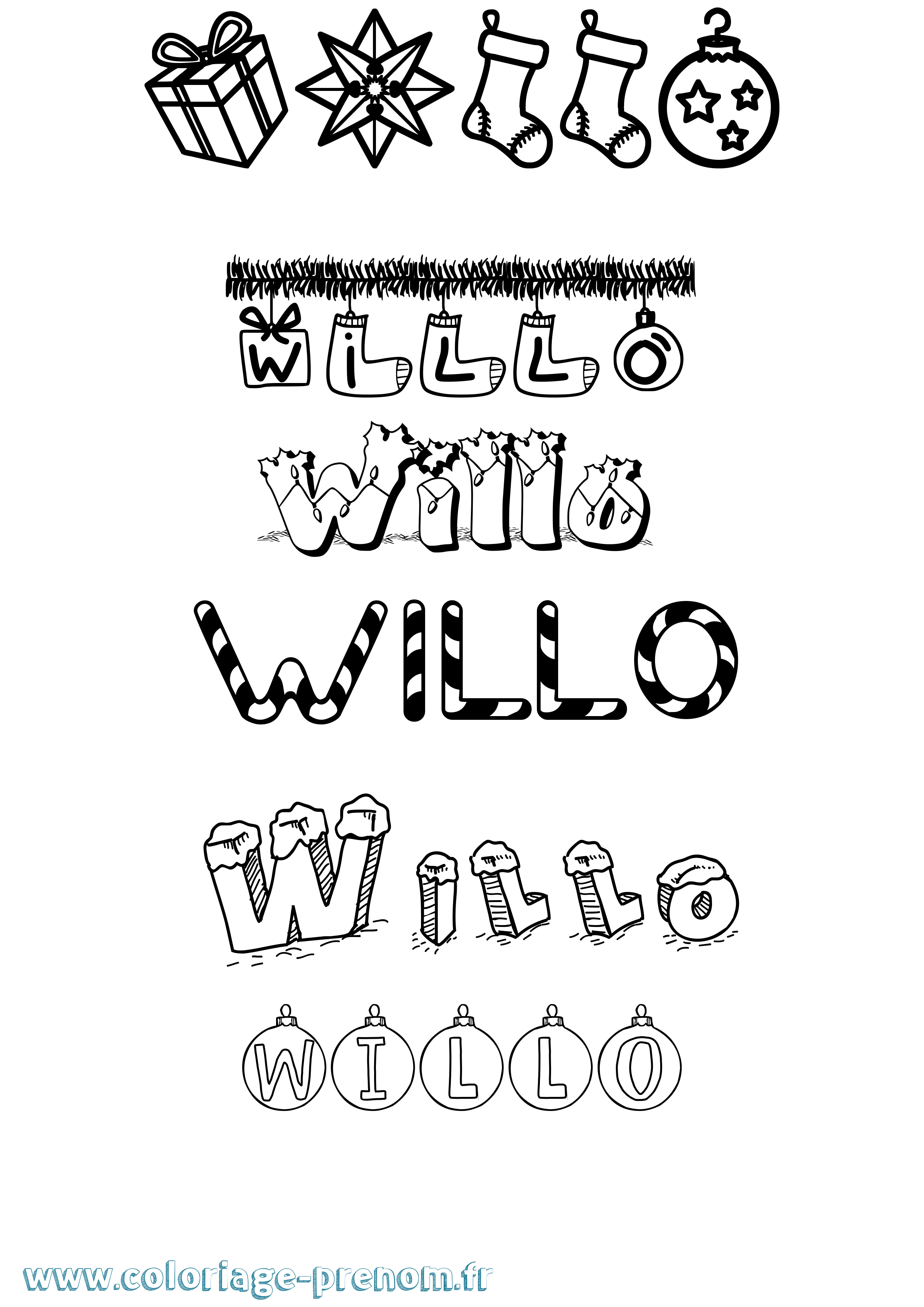 Coloriage Willo Noël Coloriage prénom Willo Noël