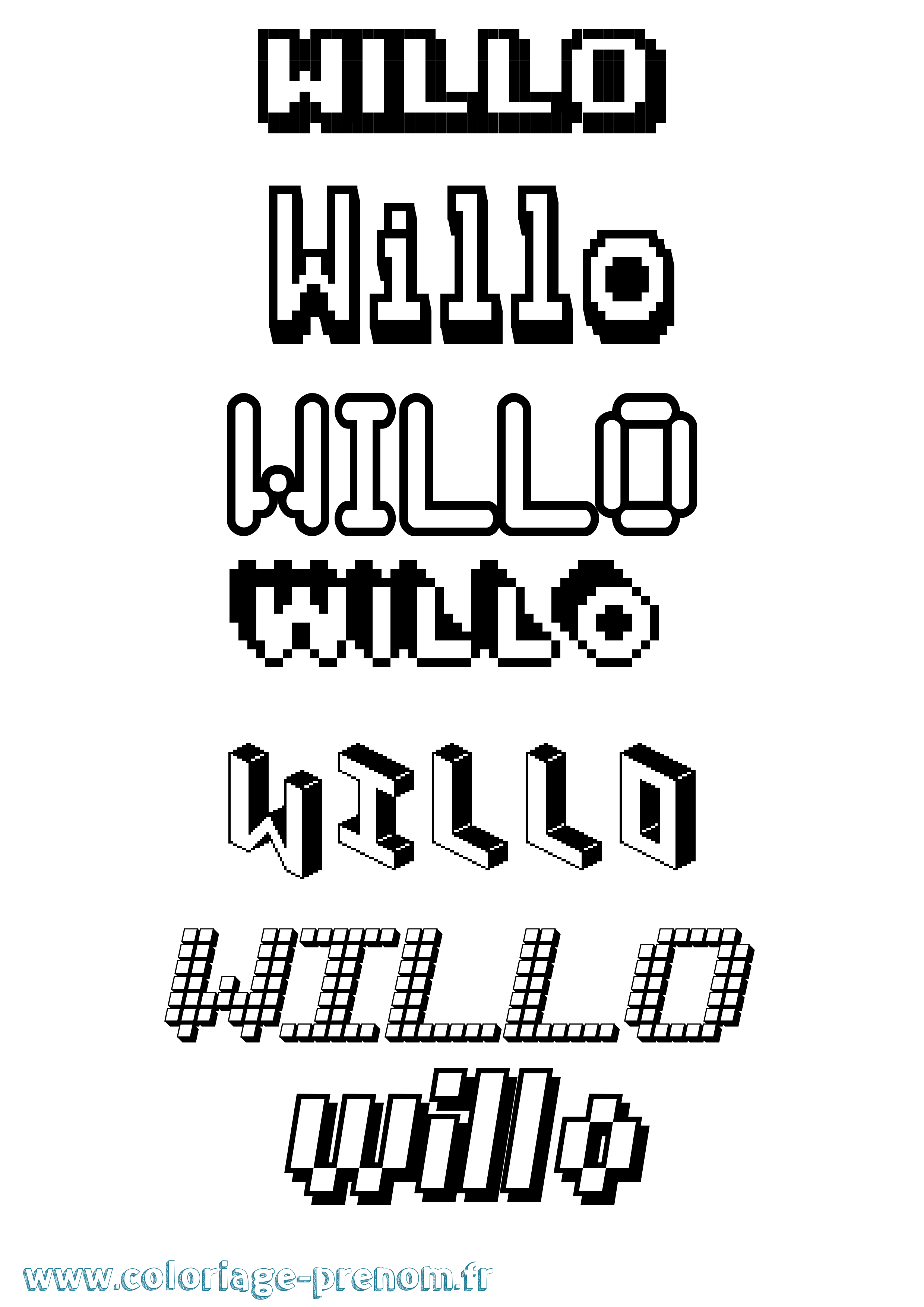 Coloriage Willo Pixel Coloriage prénom Willo Pixel