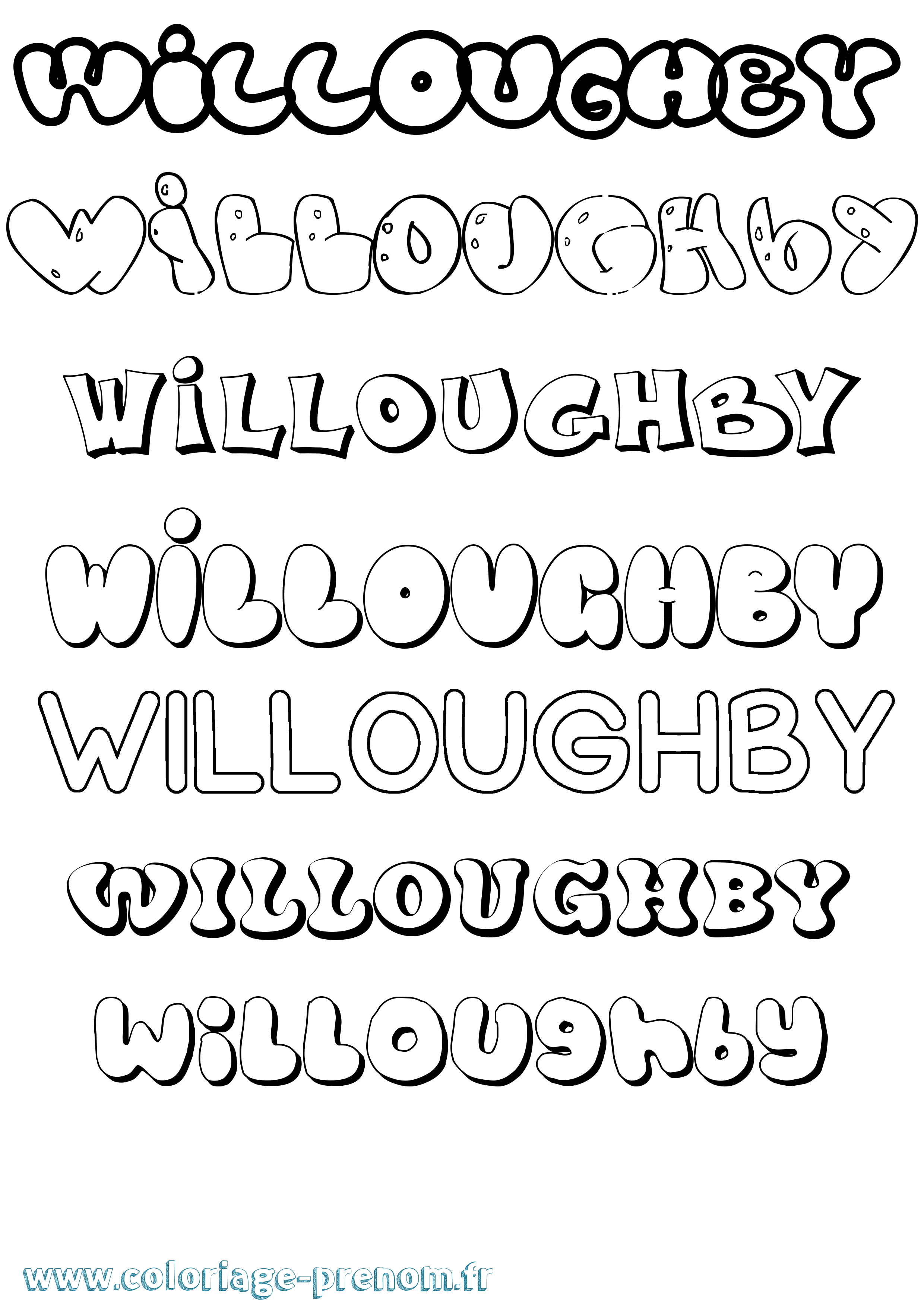 Coloriage Willoughby Bubble Coloriage prénom Willoughby Bubble