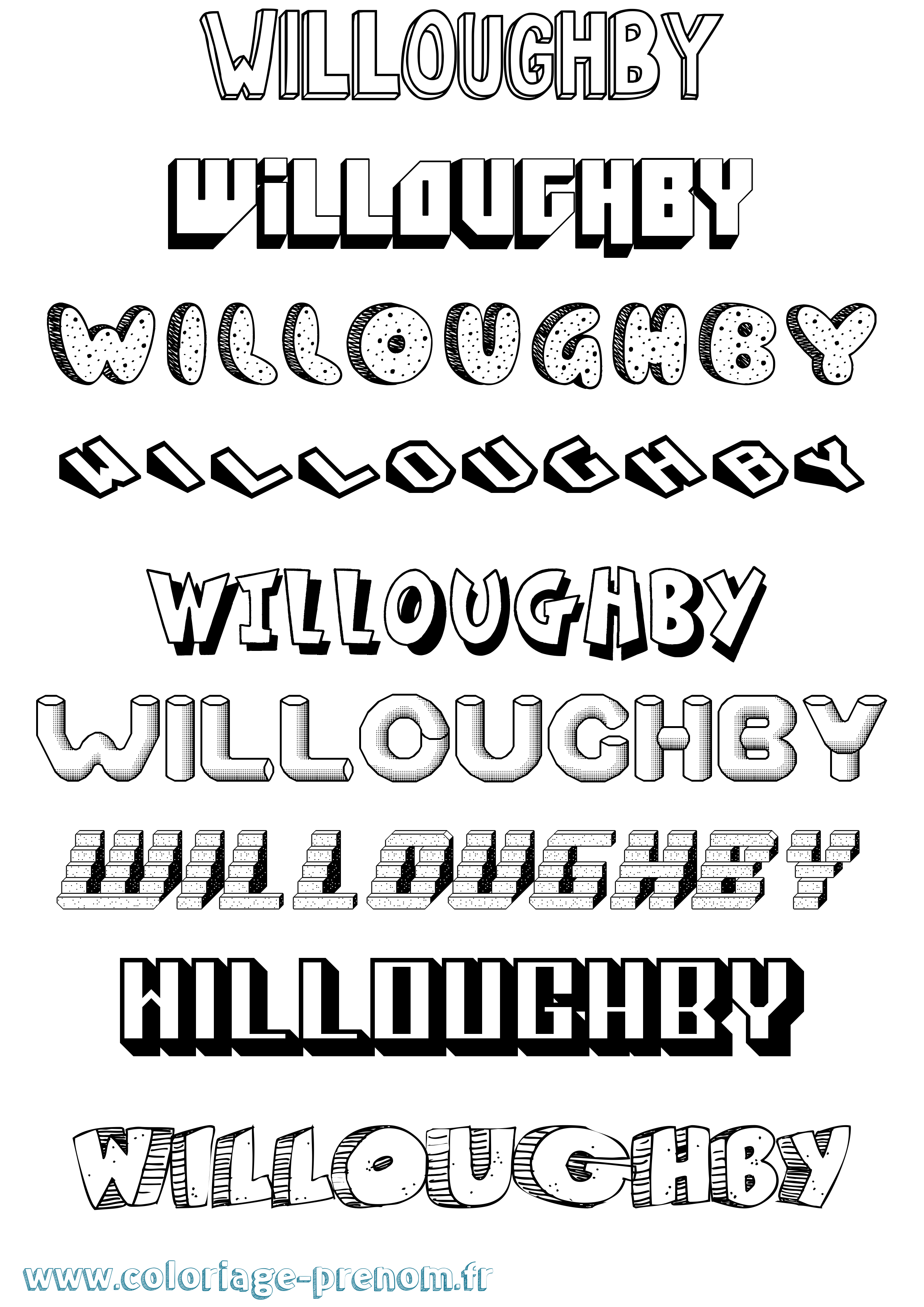 Coloriage Willoughby Effet 3D Coloriage prénom Willoughby Effet 3D