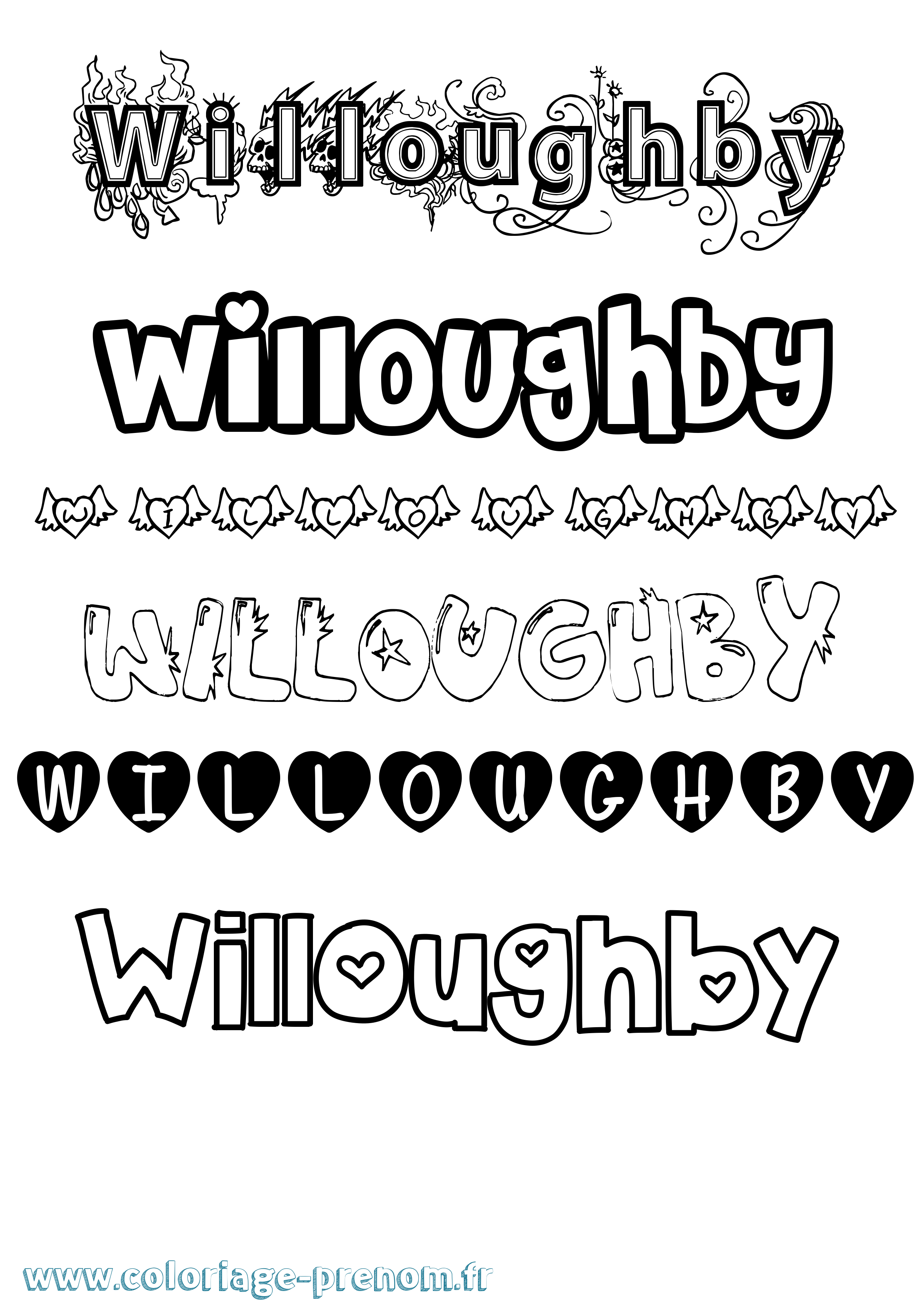 Coloriage Willoughby Girly Coloriage prénom Willoughby Girly