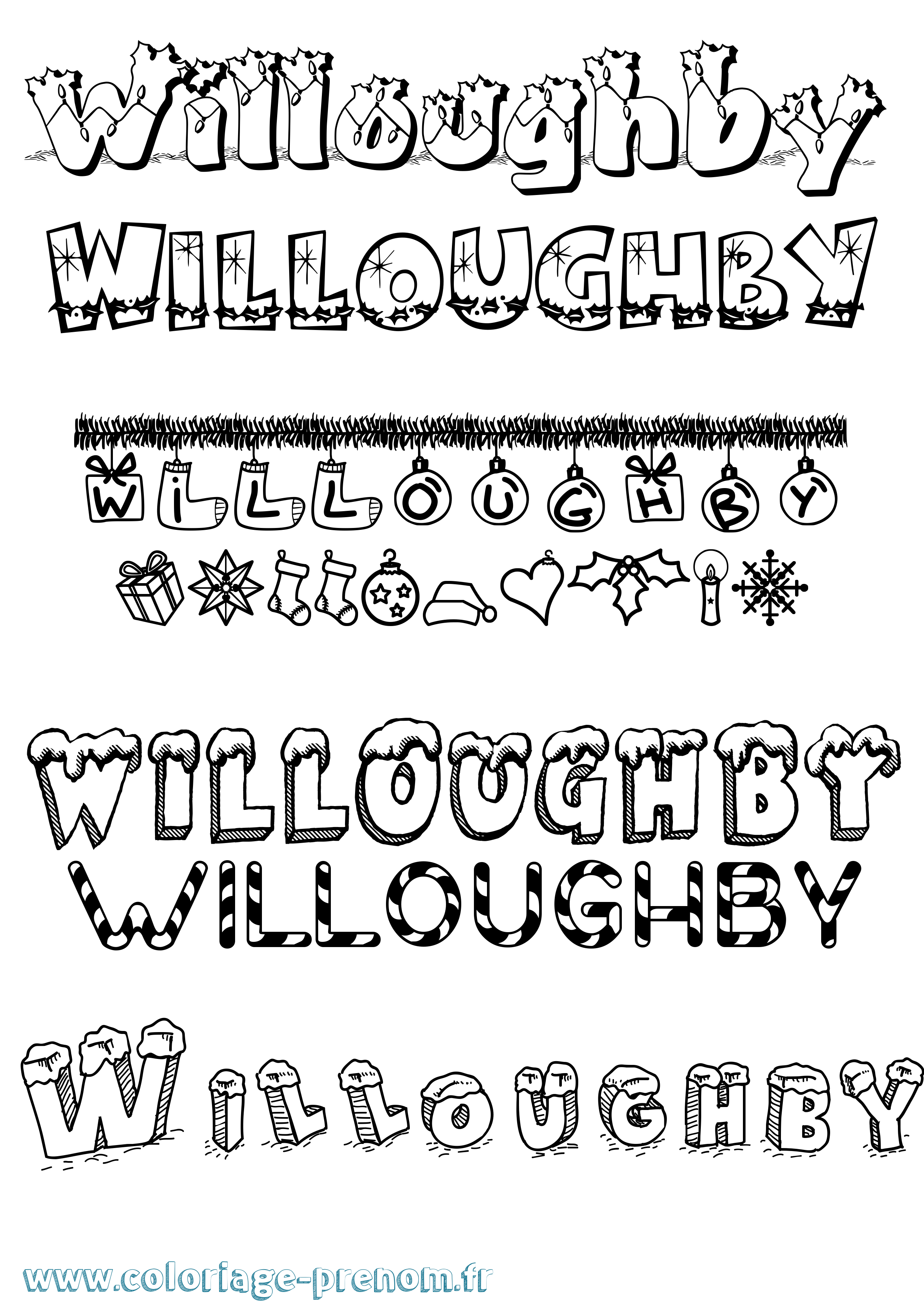Coloriage Willoughby Noël Coloriage prénom Willoughby Noël