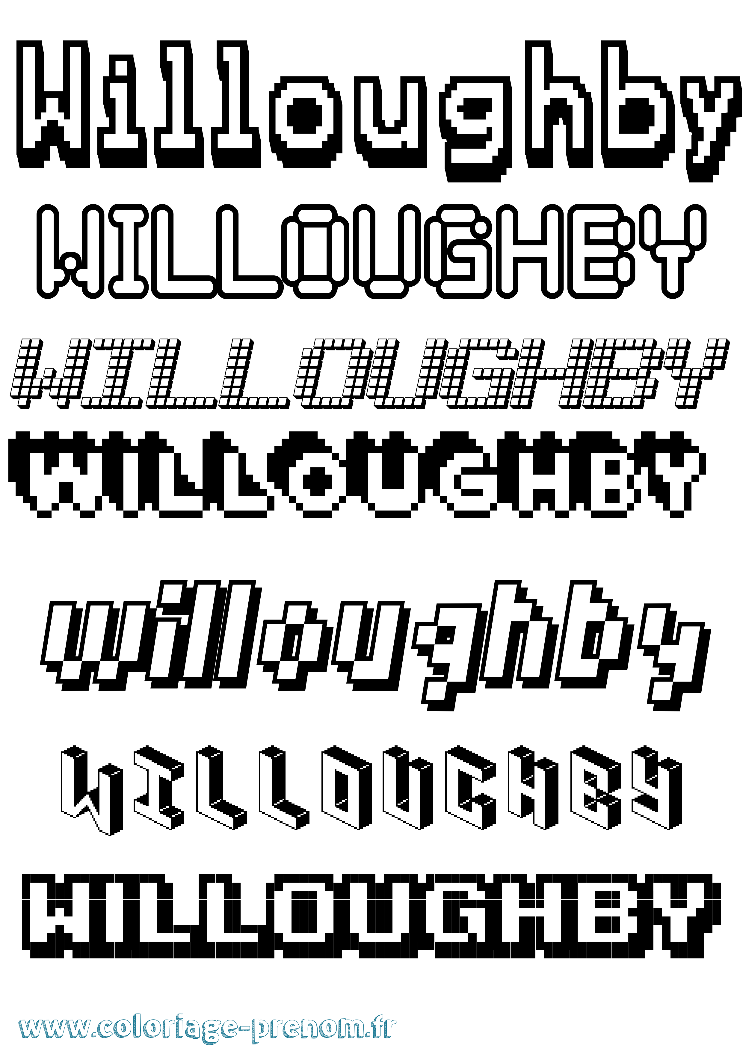 Coloriage Willoughby Pixel Coloriage prénom Willoughby Pixel