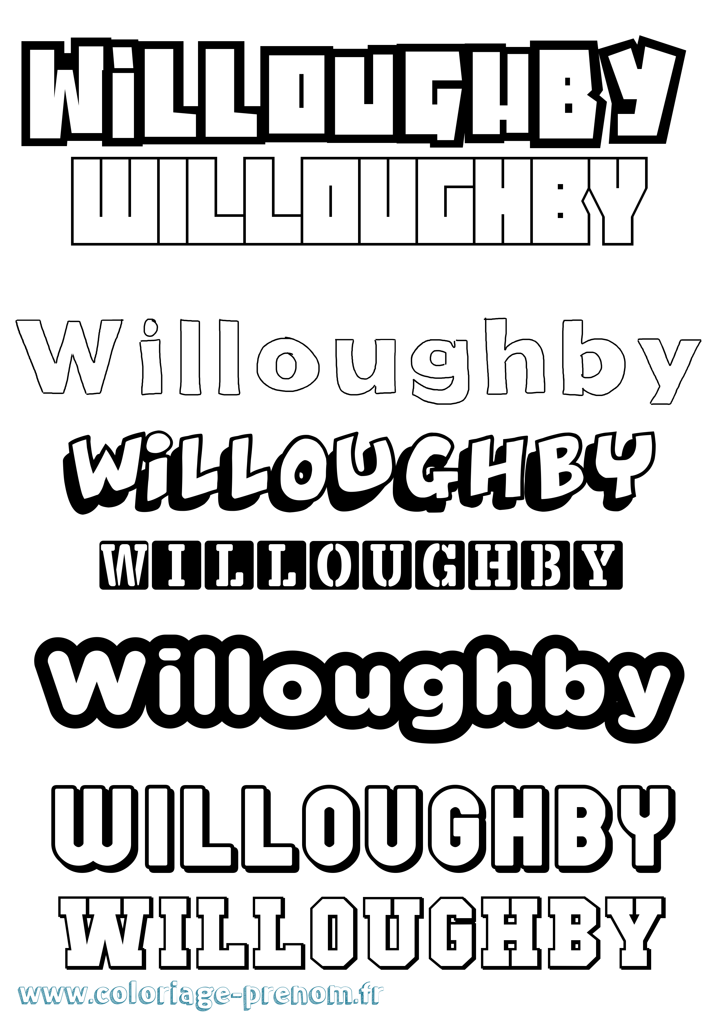 Coloriage Willoughby Simple Coloriage prénom Willoughby Simple