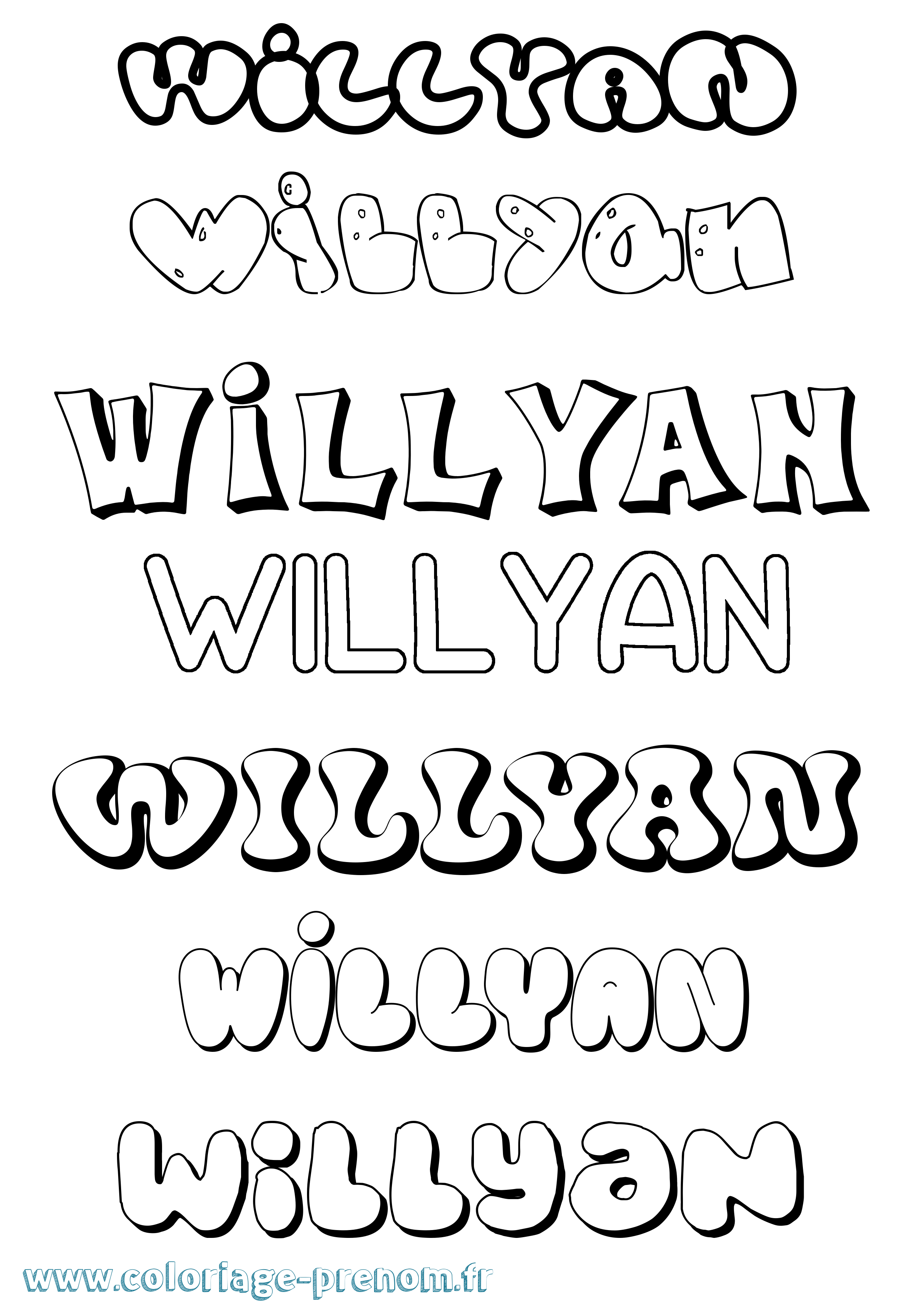 Coloriage Willyan Bubble Coloriage prénom Willyan Bubble