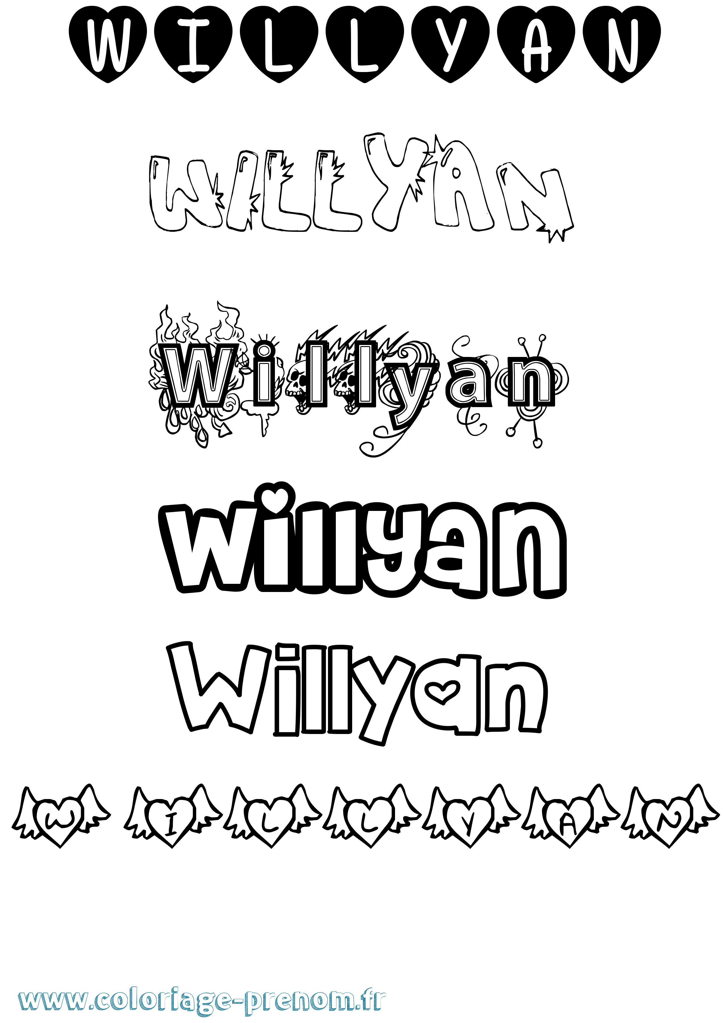 Coloriage Willyan Girly Coloriage prénom Willyan Girly