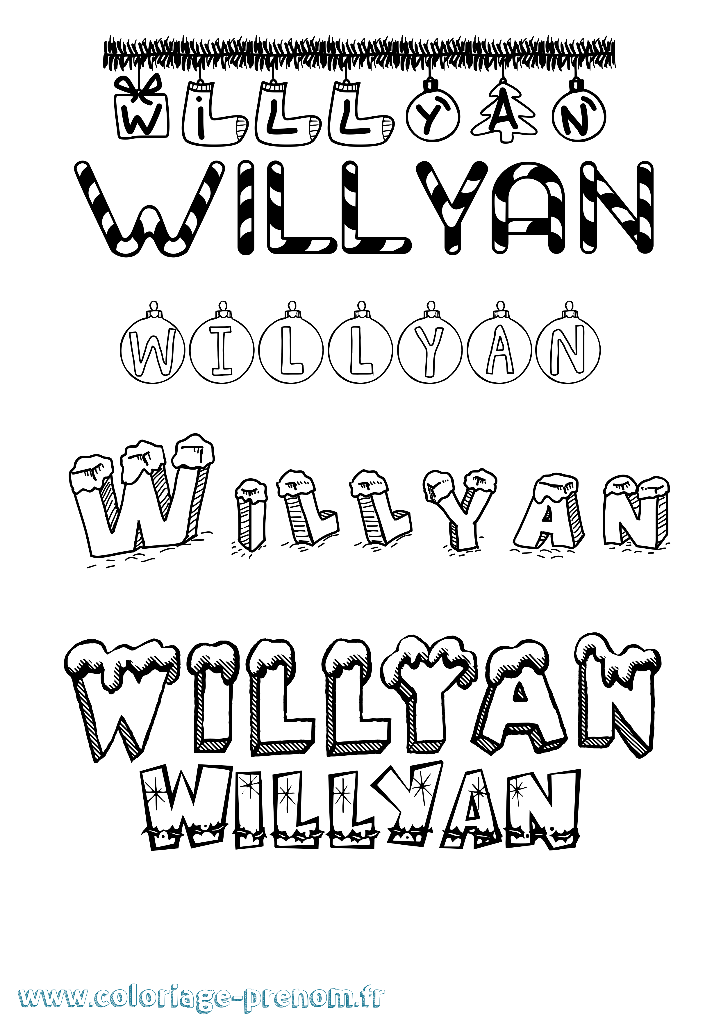 Coloriage Willyan Noël Coloriage prénom Willyan Noël