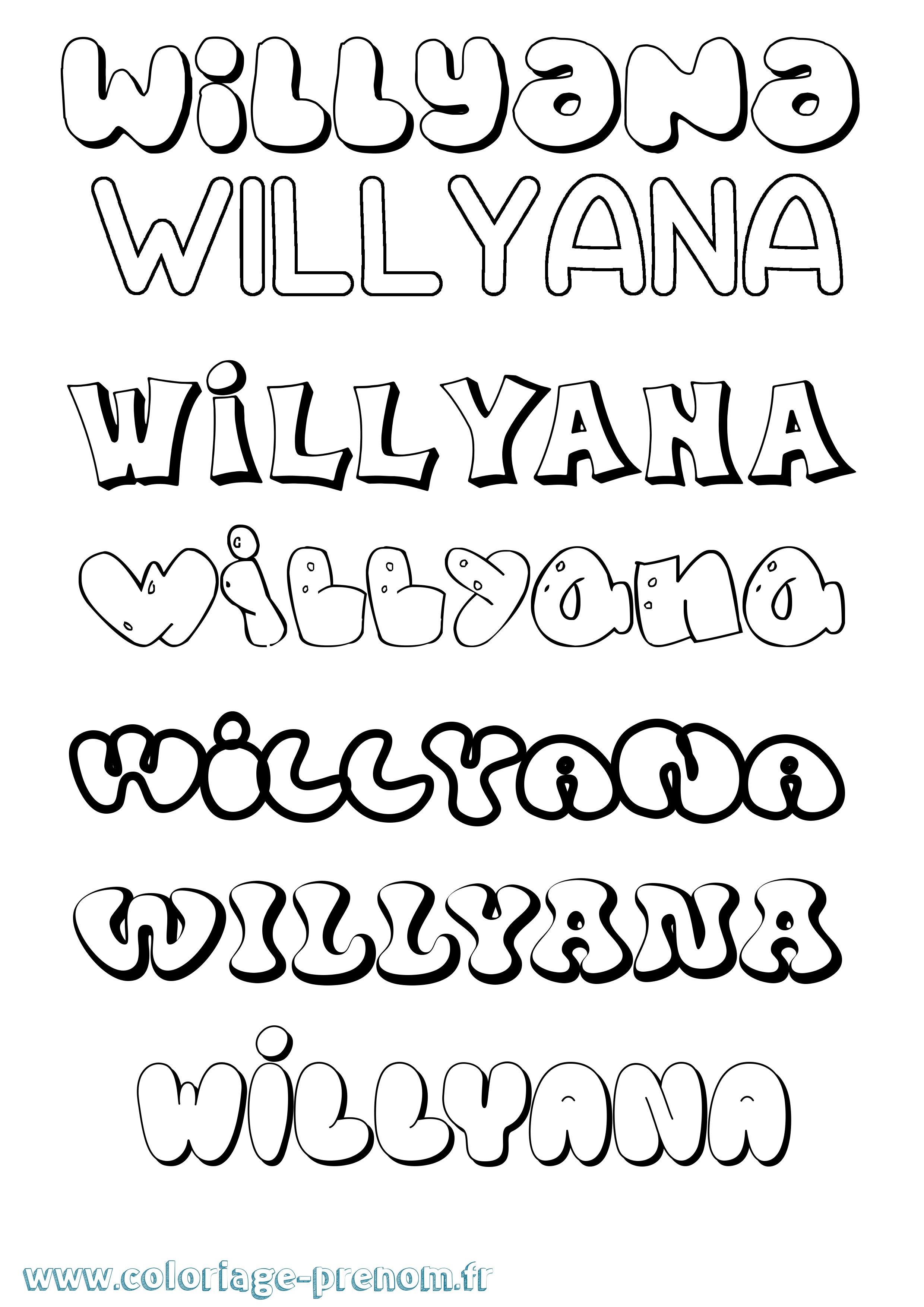 Coloriage Willyana Bubble Coloriage prénom Willyana Bubble