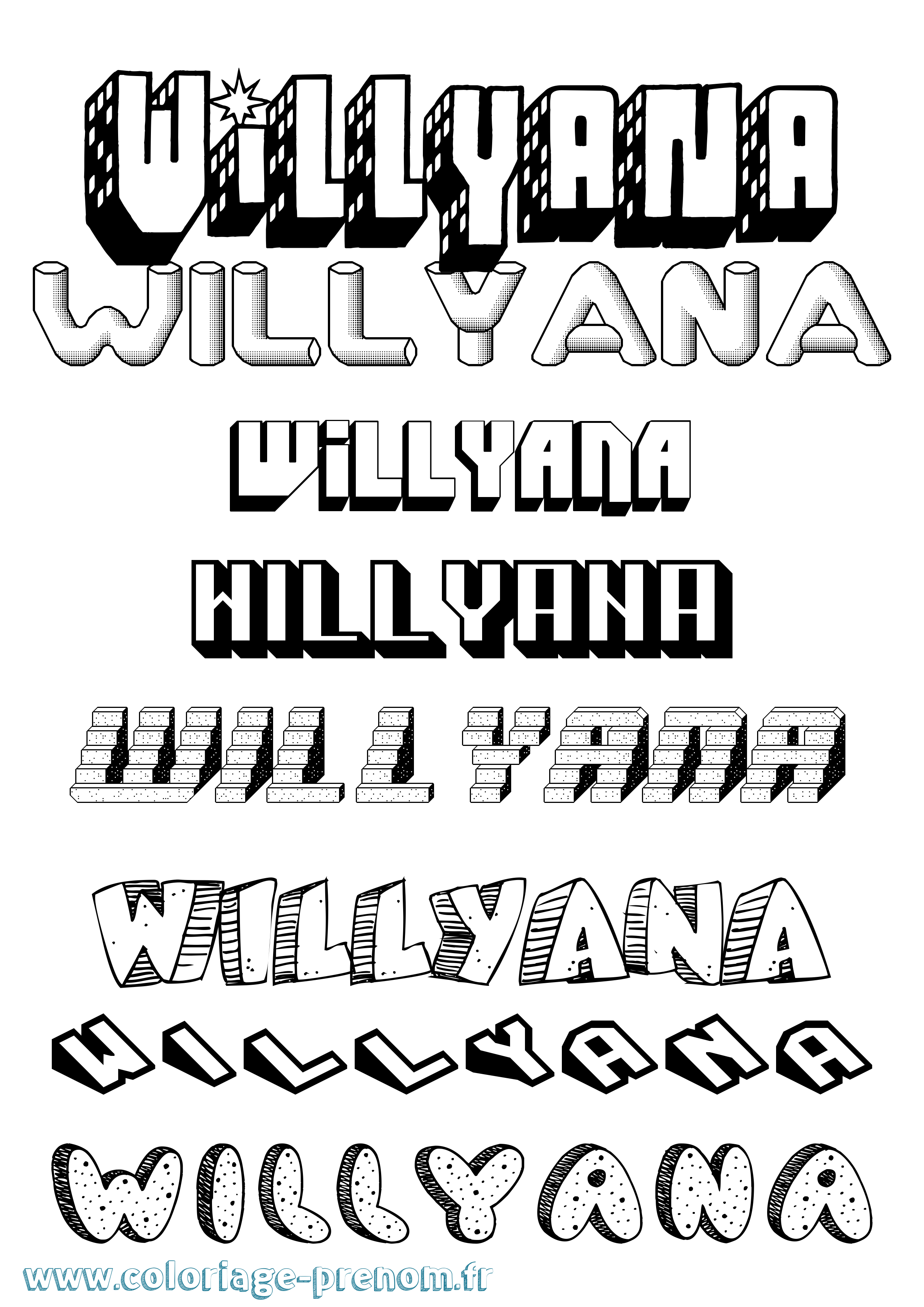 Coloriage Willyana Effet 3D Coloriage prénom Willyana Effet 3D
