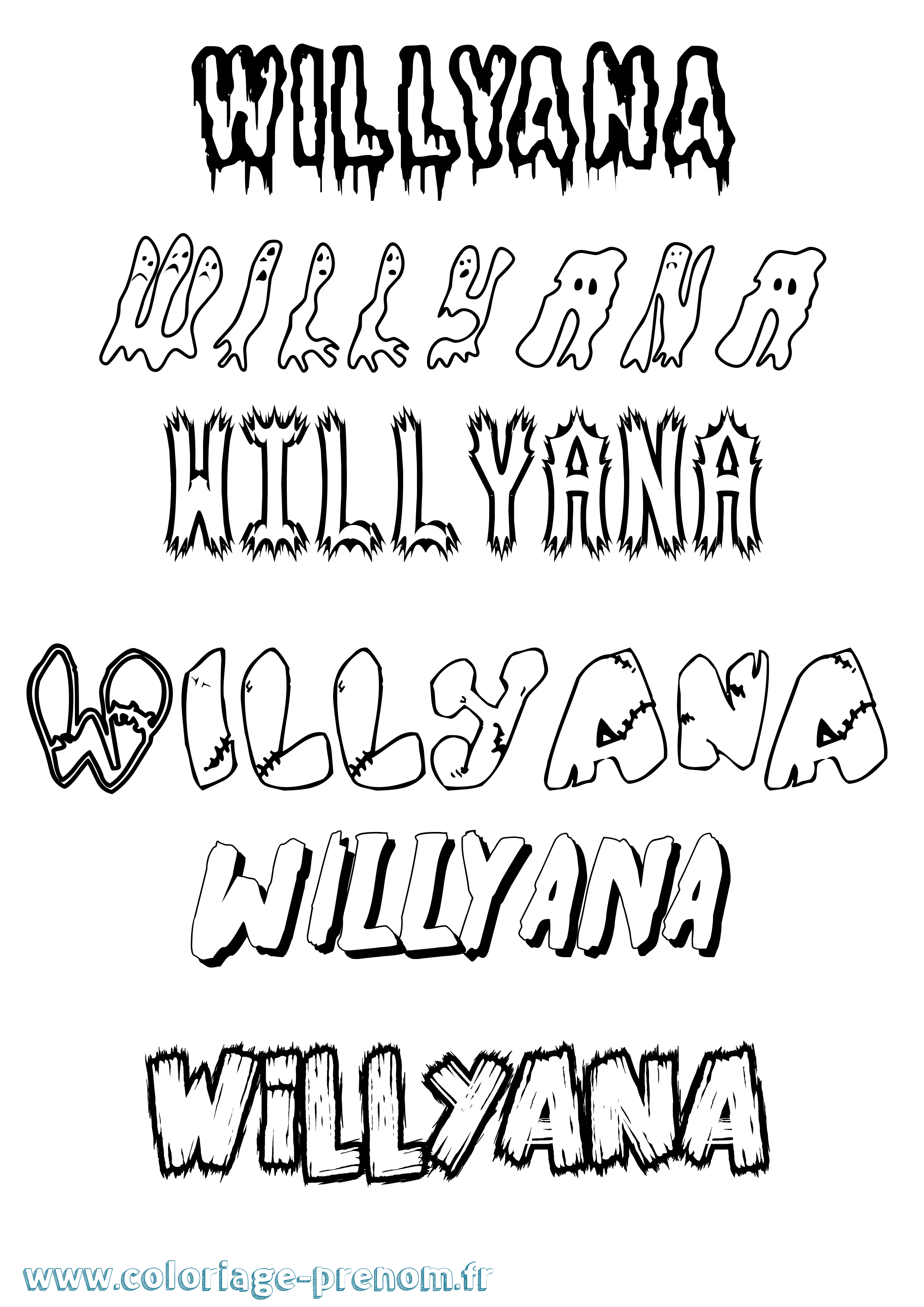 Coloriage Willyana Frisson Coloriage prénom Willyana Frisson