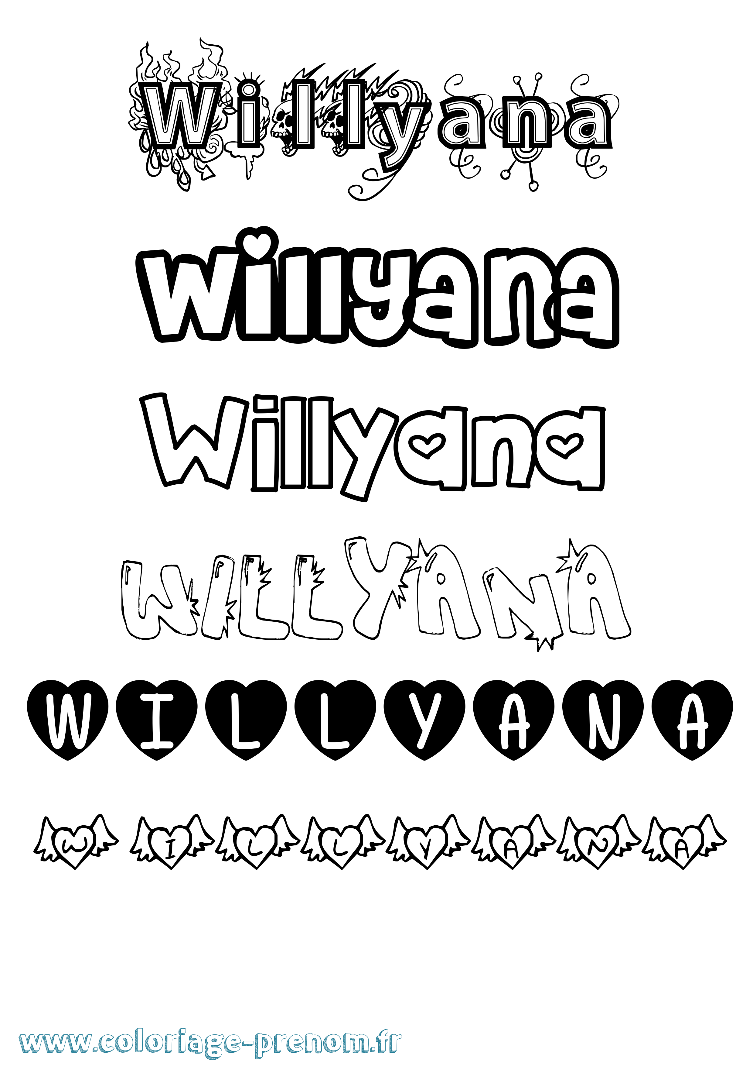 Coloriage Willyana Girly Coloriage prénom Willyana Girly