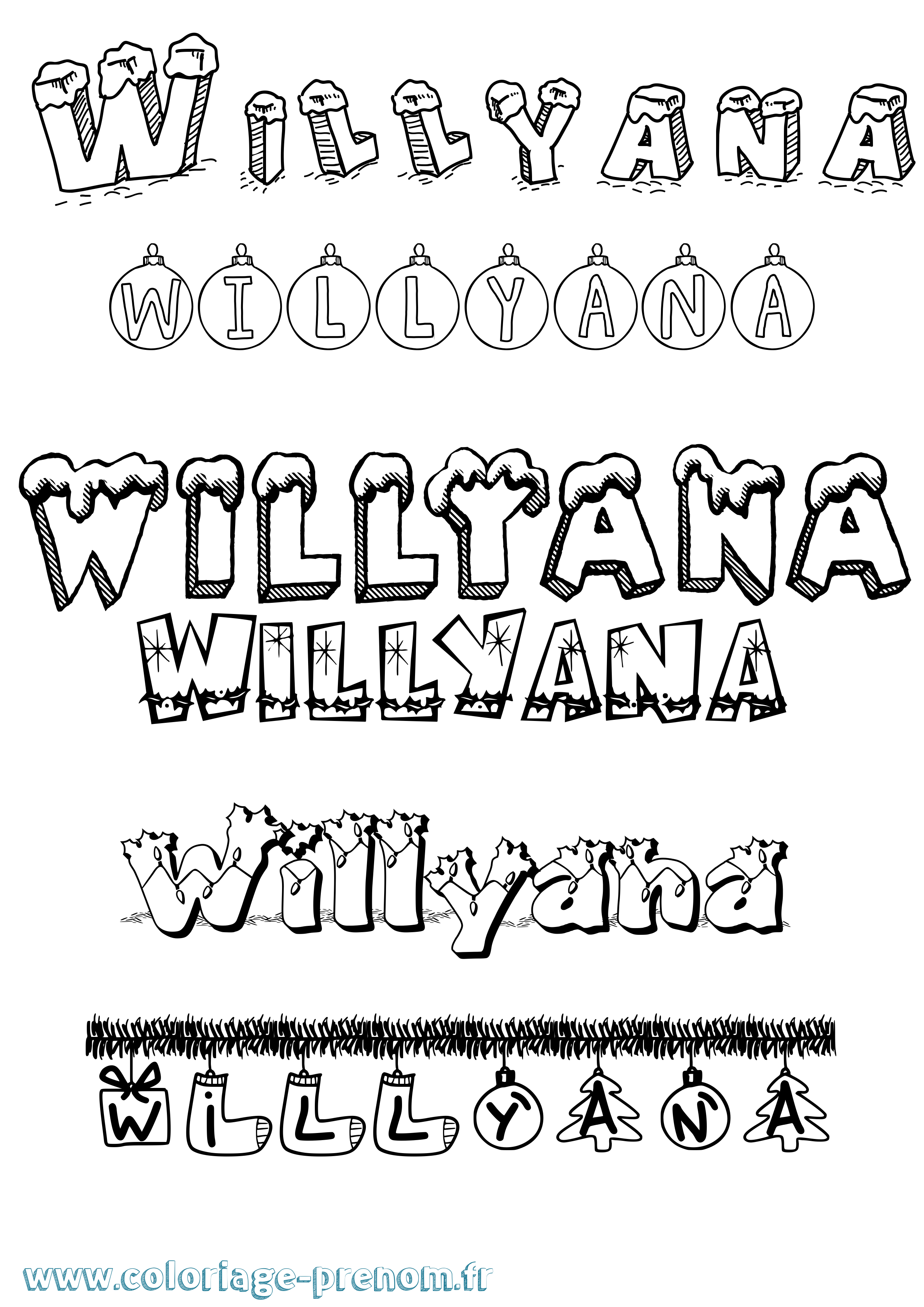 Coloriage Willyana Noël Coloriage prénom Willyana Noël