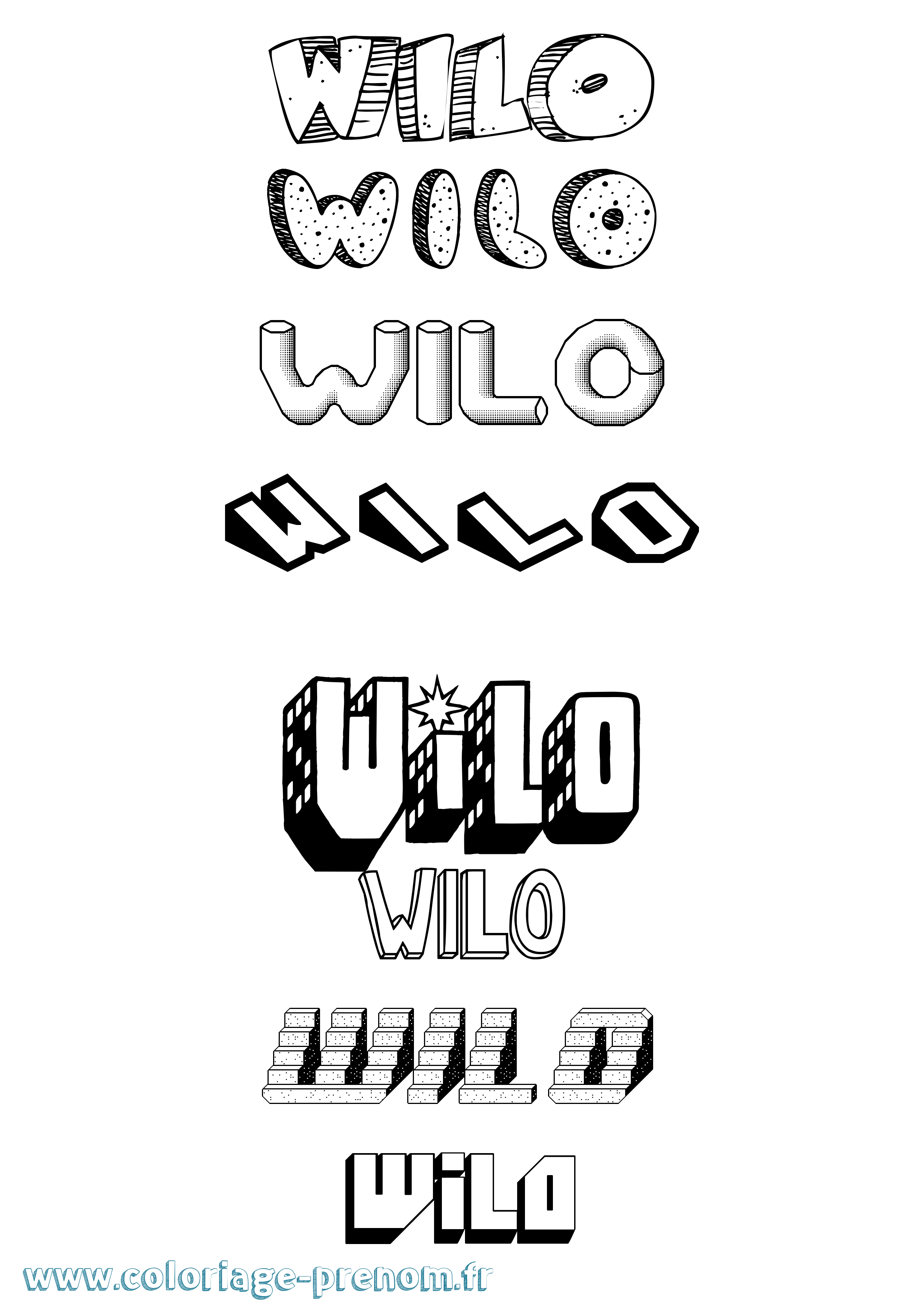 Coloriage Wilo Effet 3D Coloriage prénom Wilo Effet 3D