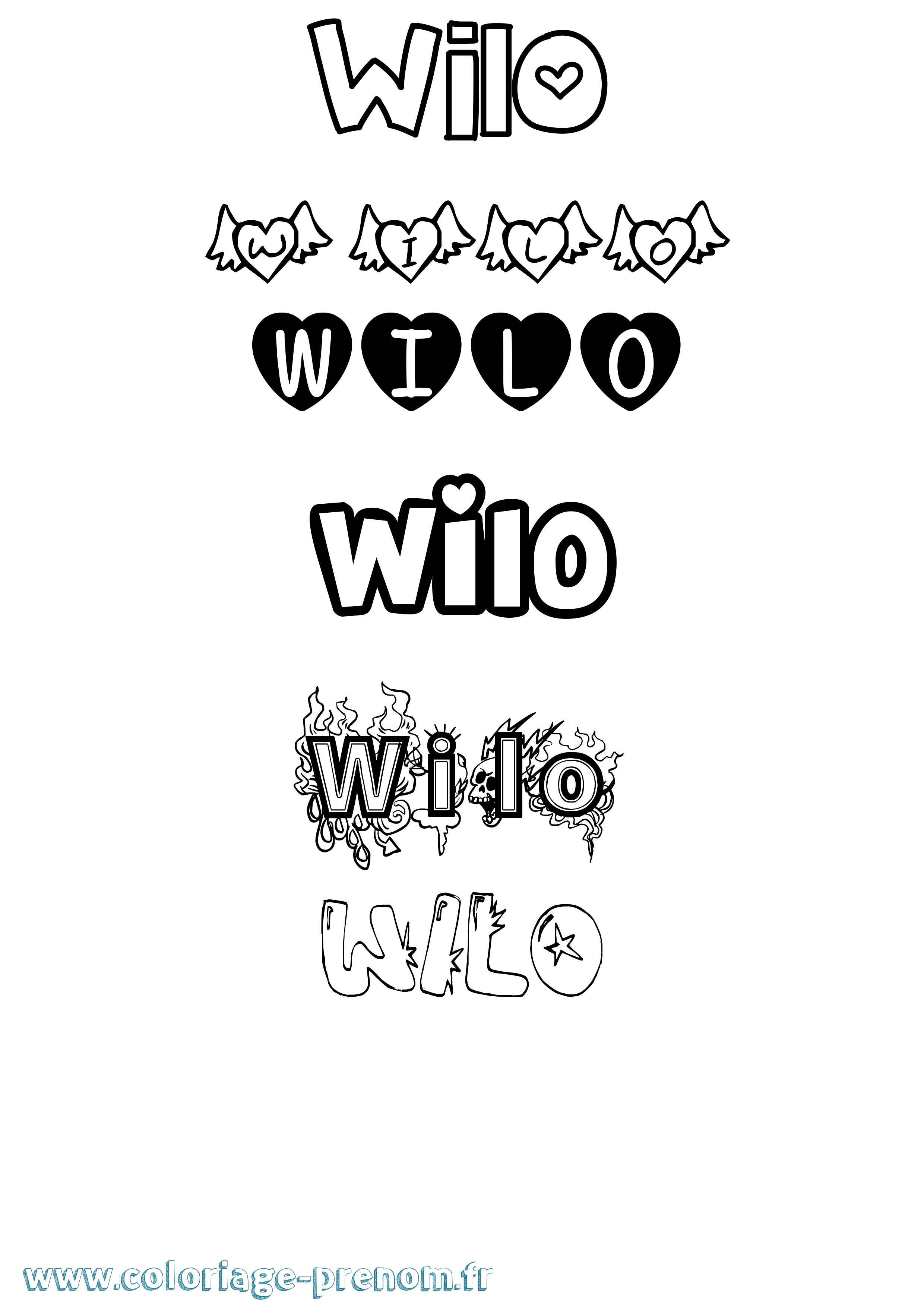 Coloriage Wilo Girly Coloriage prénom Wilo Girly