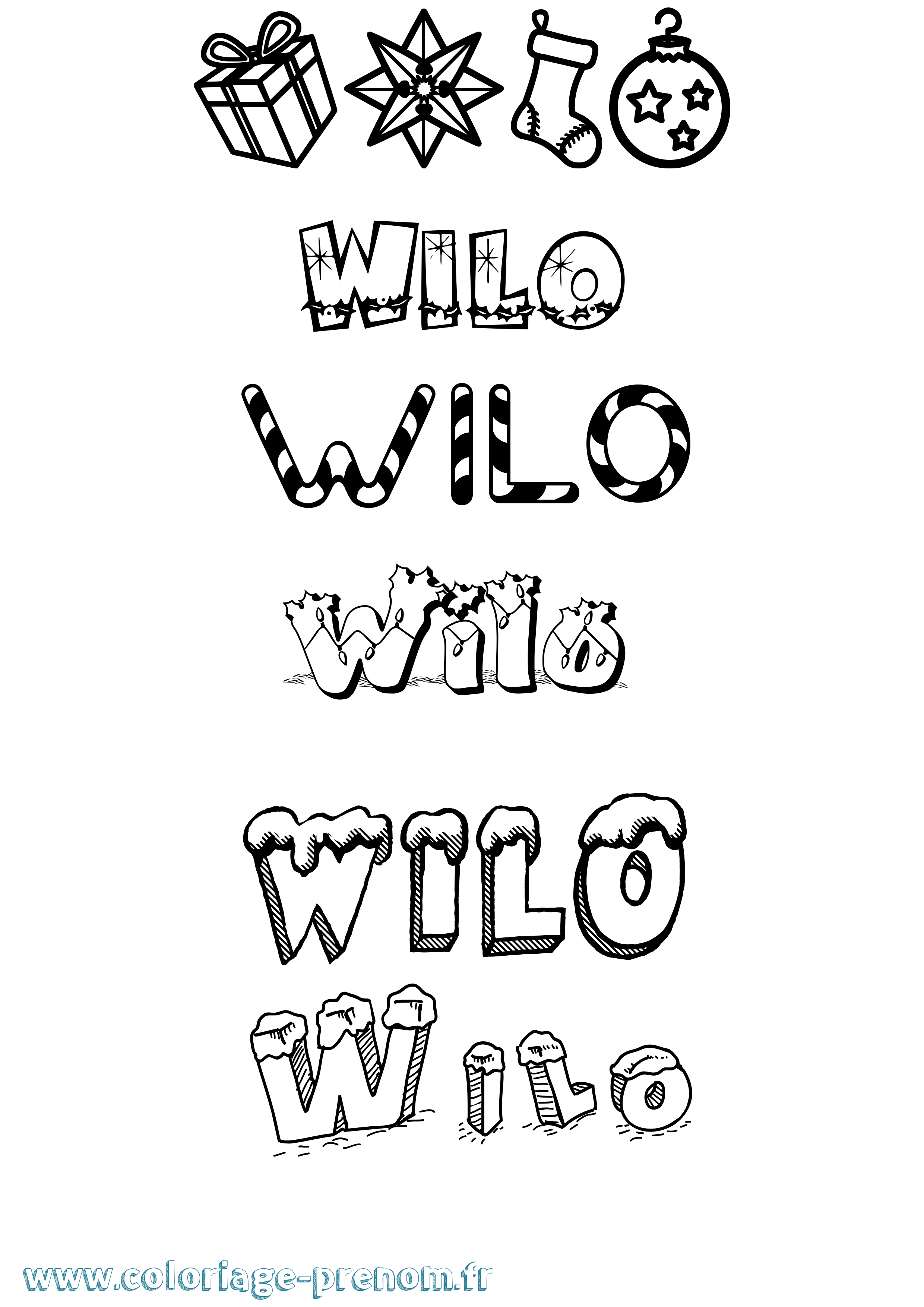 Coloriage Wilo Noël Coloriage prénom Wilo Noël