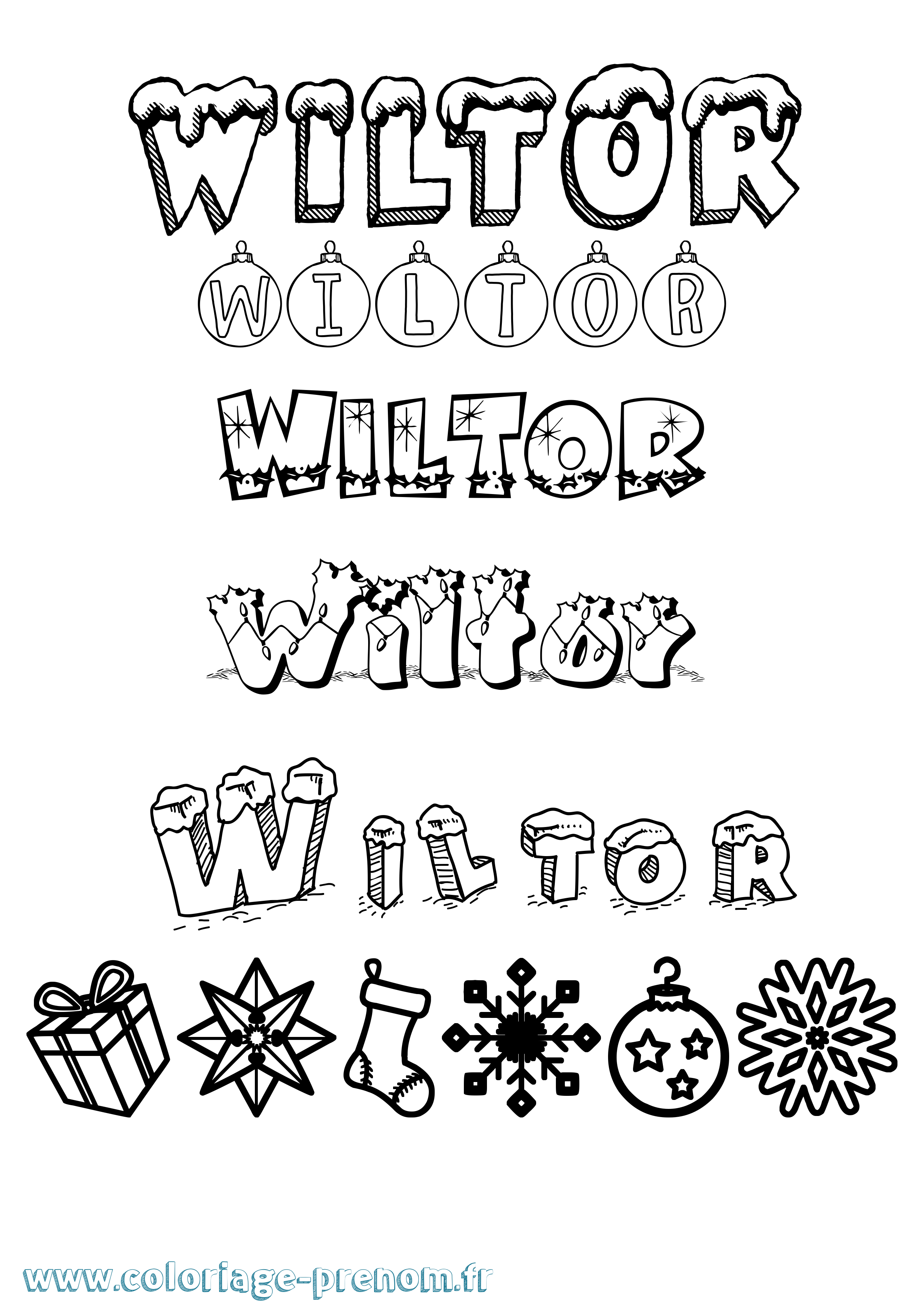 Coloriage Wiltor Noël Coloriage prénom Wiltor Noël