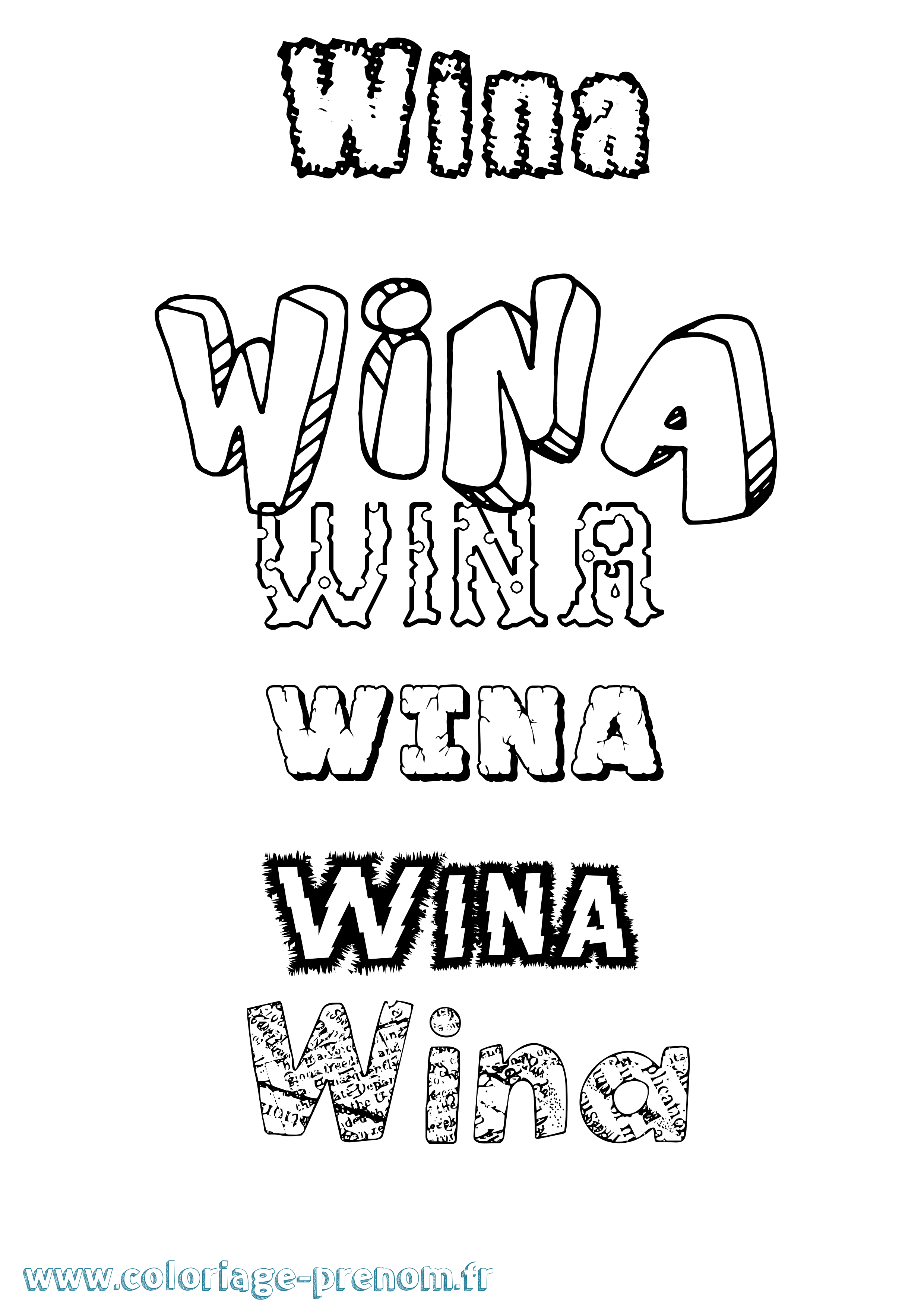 Coloriage Wina Destructuré Coloriage prénom Wina Destructuré