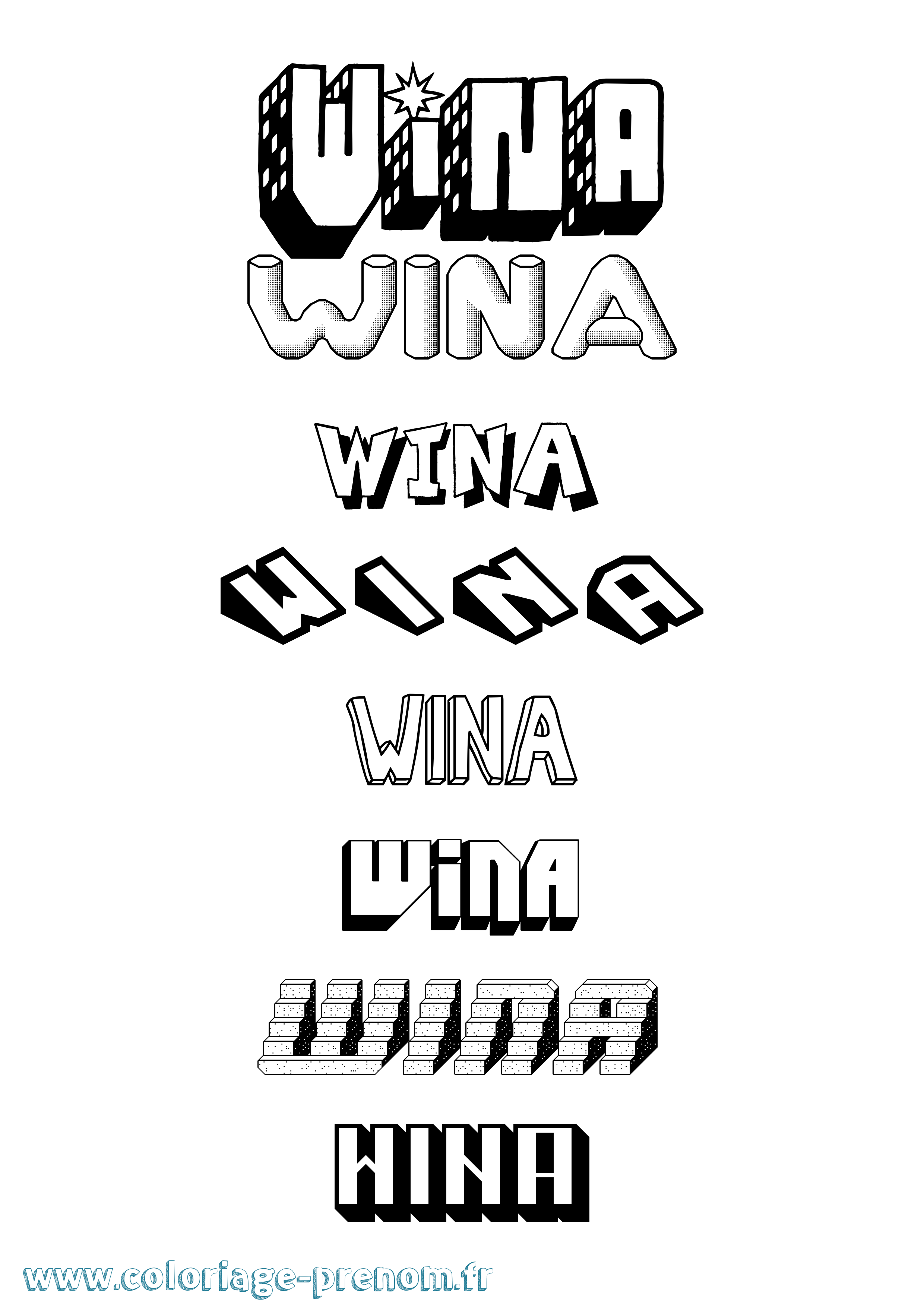 Coloriage Wina Effet 3D Coloriage prénom Wina Effet 3D