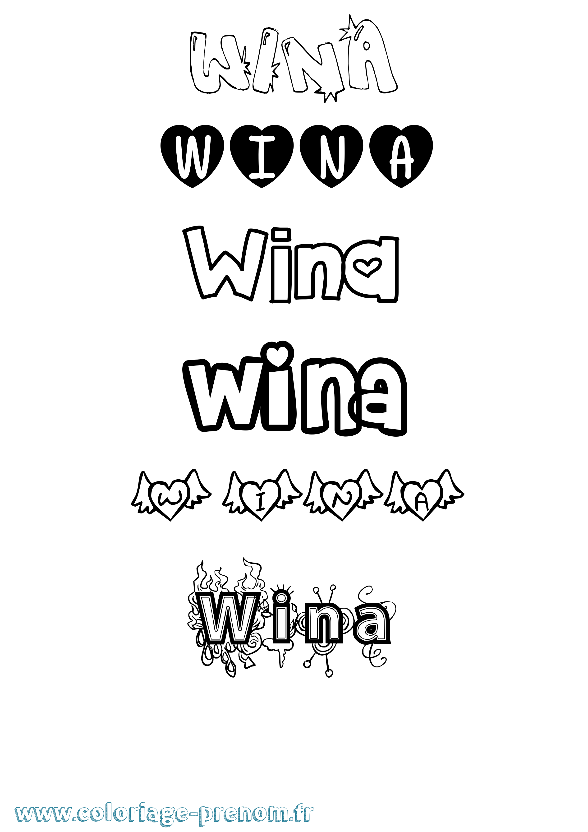 Coloriage Wina Girly Coloriage prénom Wina Girly