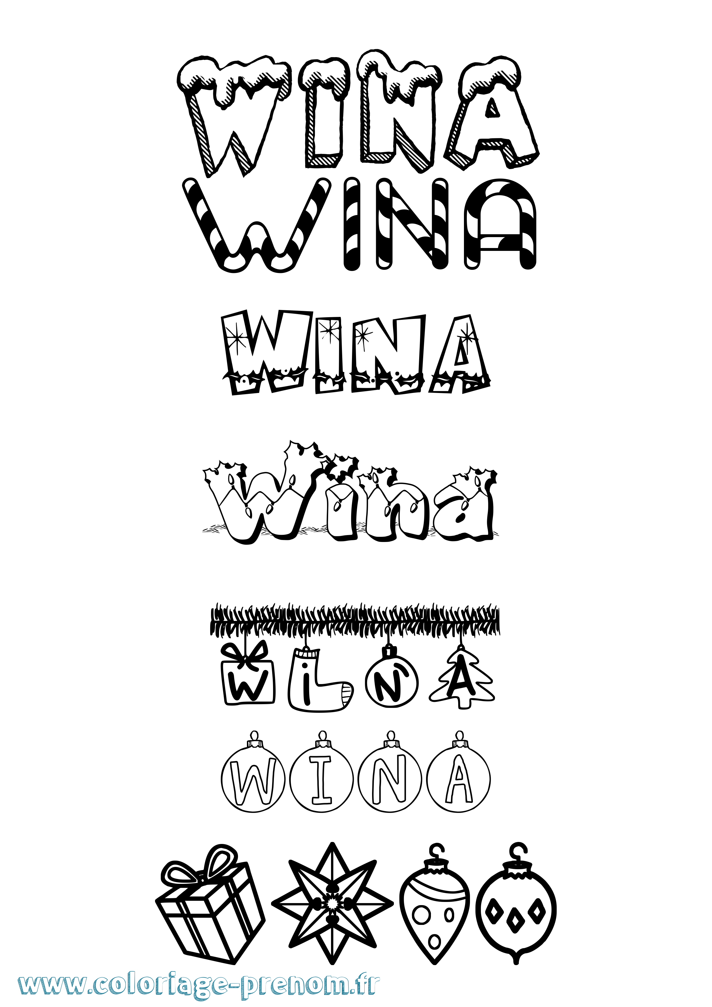 Coloriage Wina Noël Coloriage prénom Wina Noël