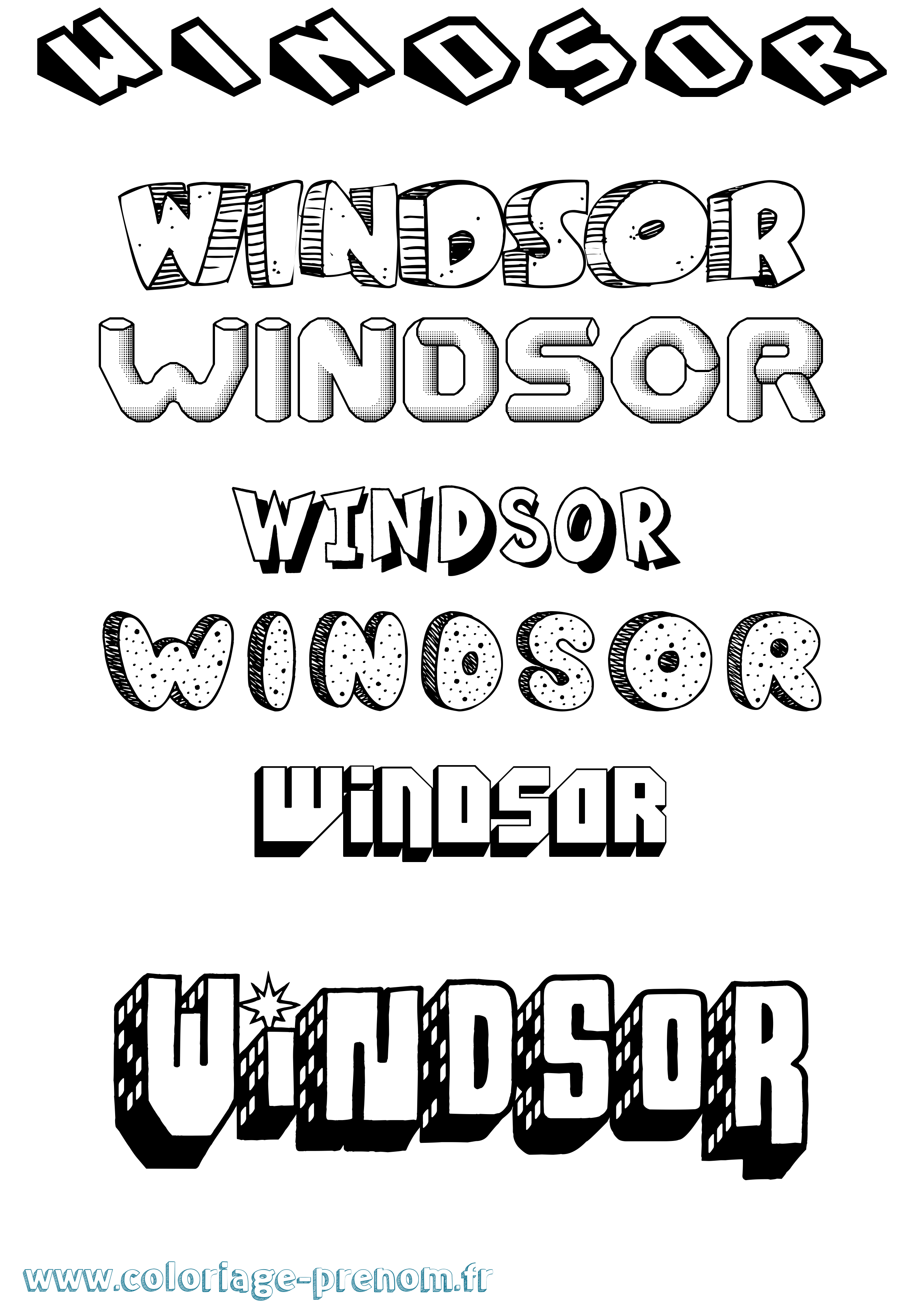Coloriage Windsor Effet 3D Coloriage prénom Windsor Effet 3D