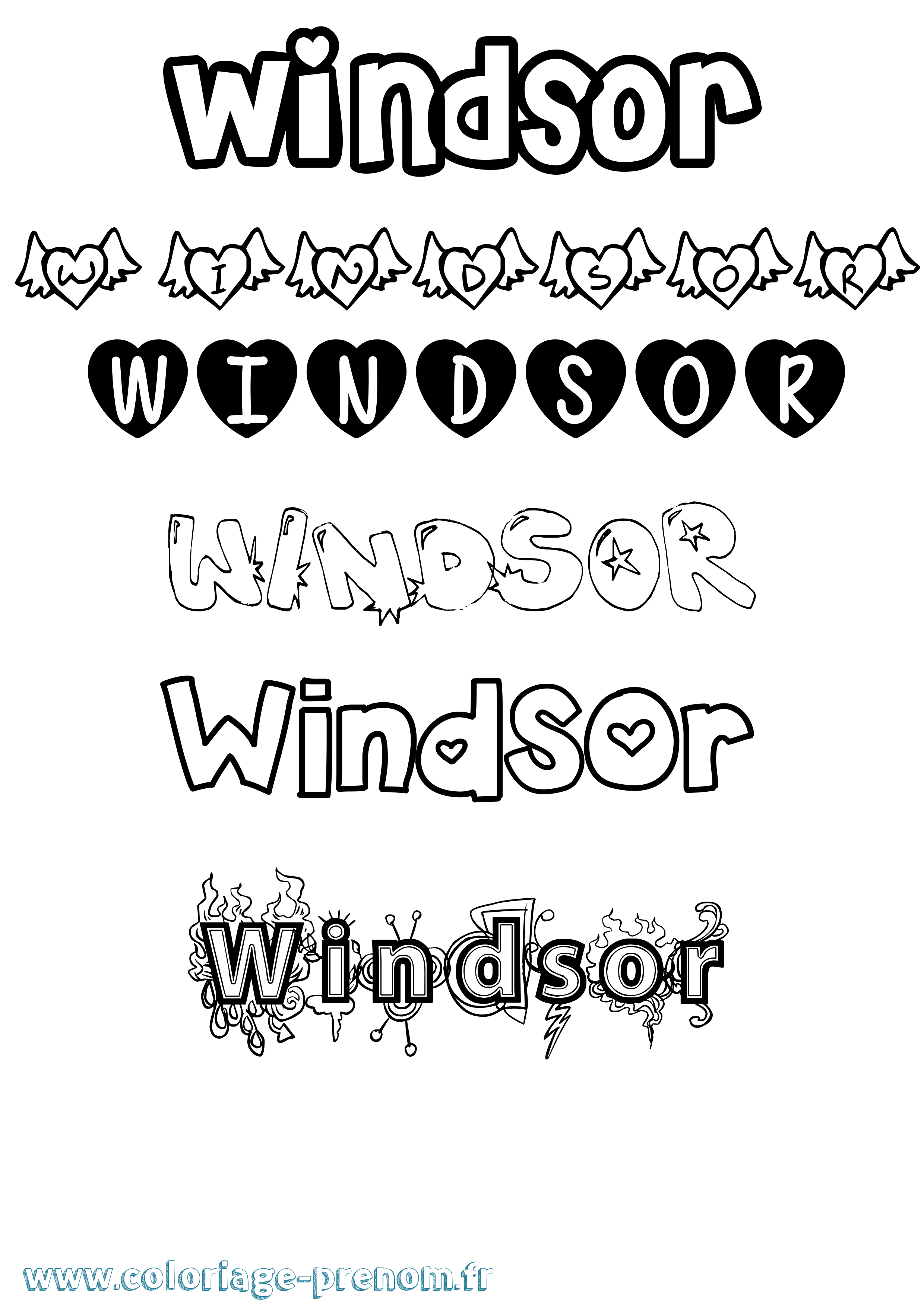 Coloriage Windsor Girly Coloriage prénom Windsor Girly