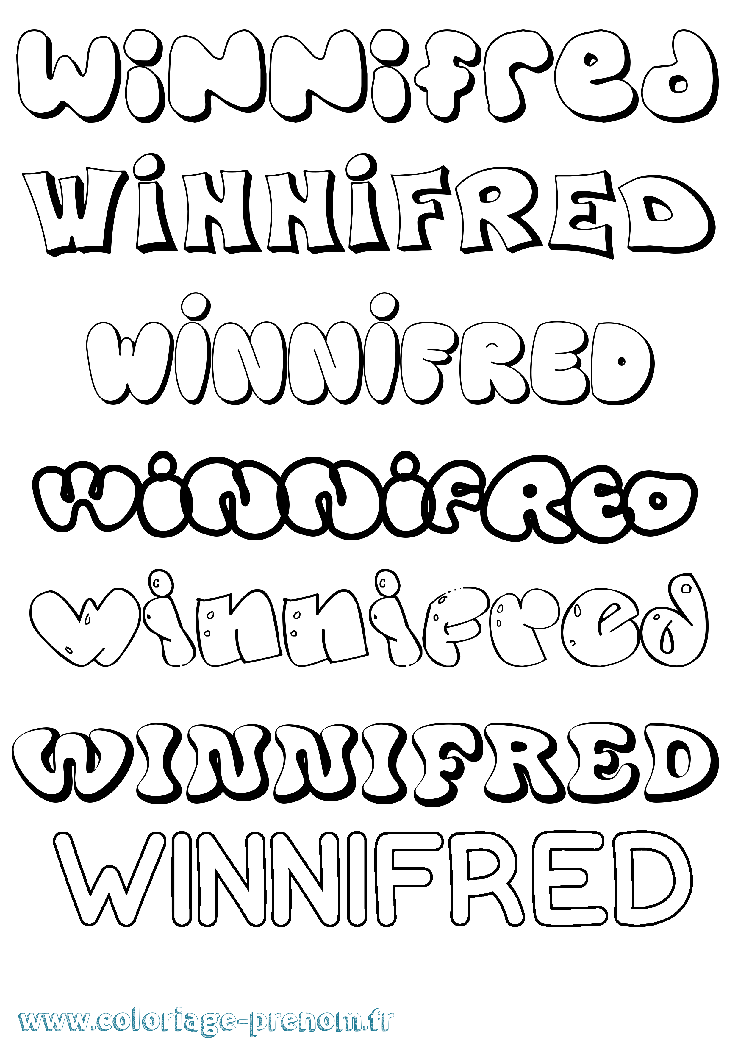 Coloriage Winnifred Bubble Coloriage prénom Winnifred Bubble