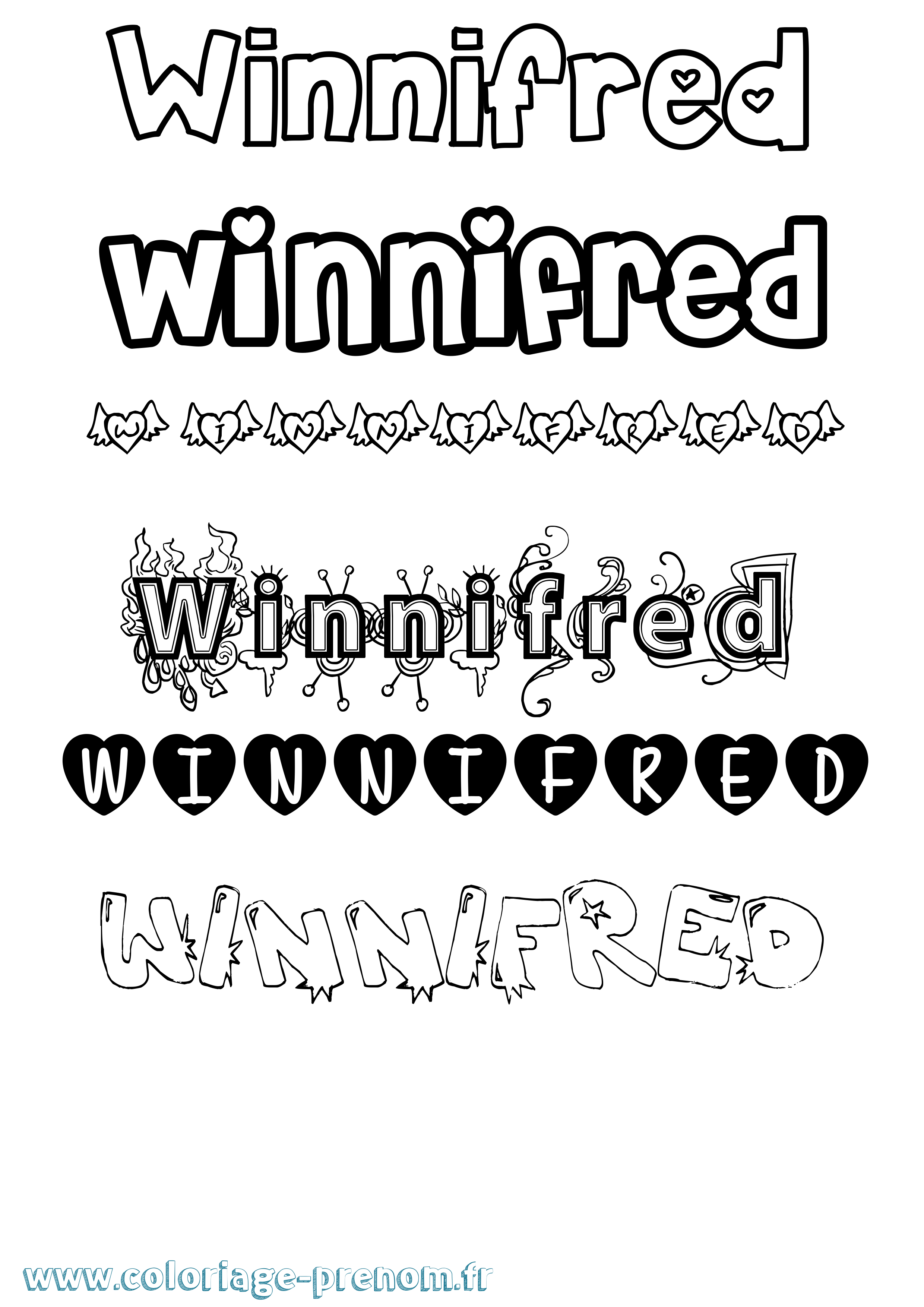 Coloriage Winnifred Girly Coloriage prénom Winnifred Girly