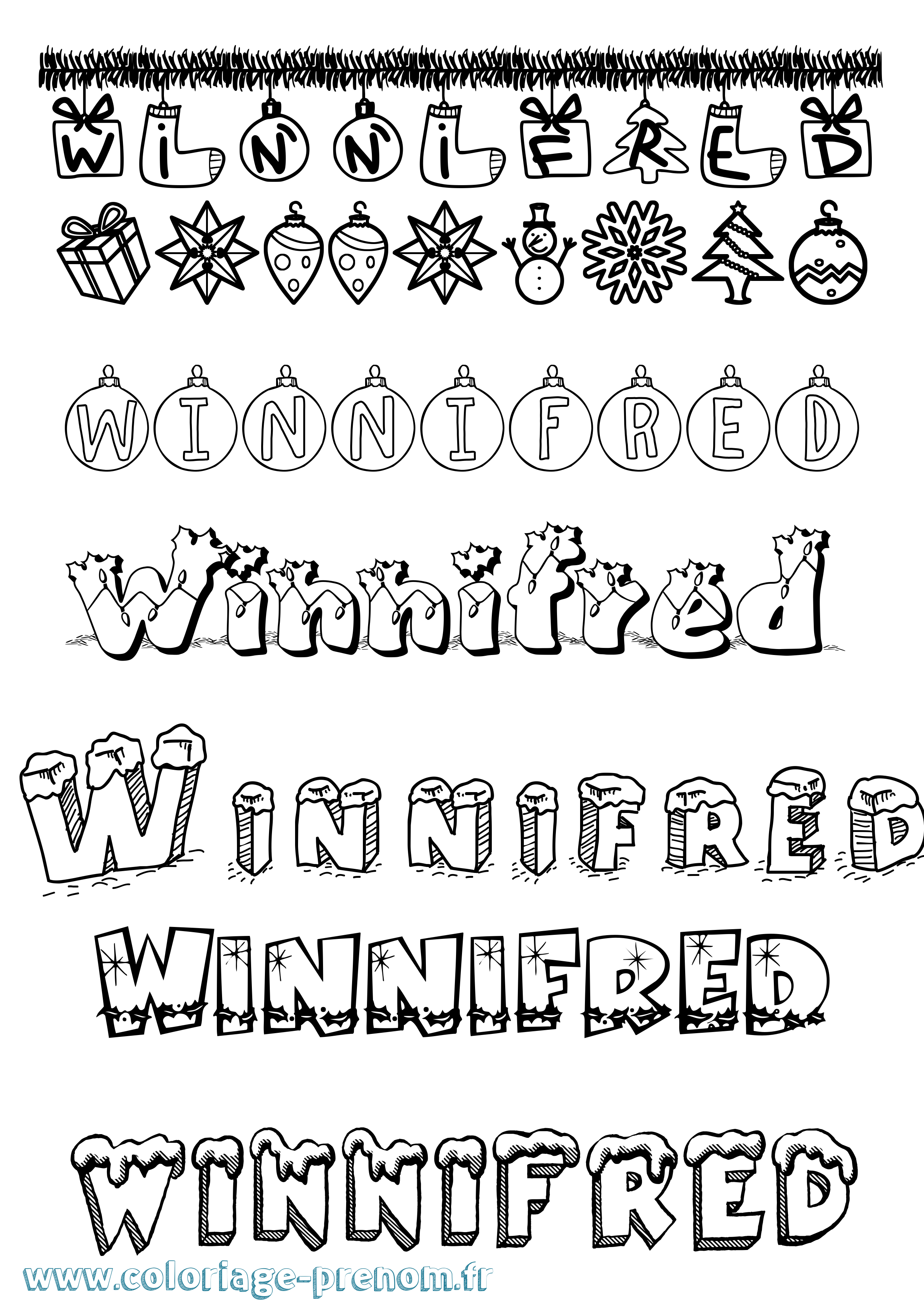 Coloriage Winnifred Noël Coloriage prénom Winnifred Noël