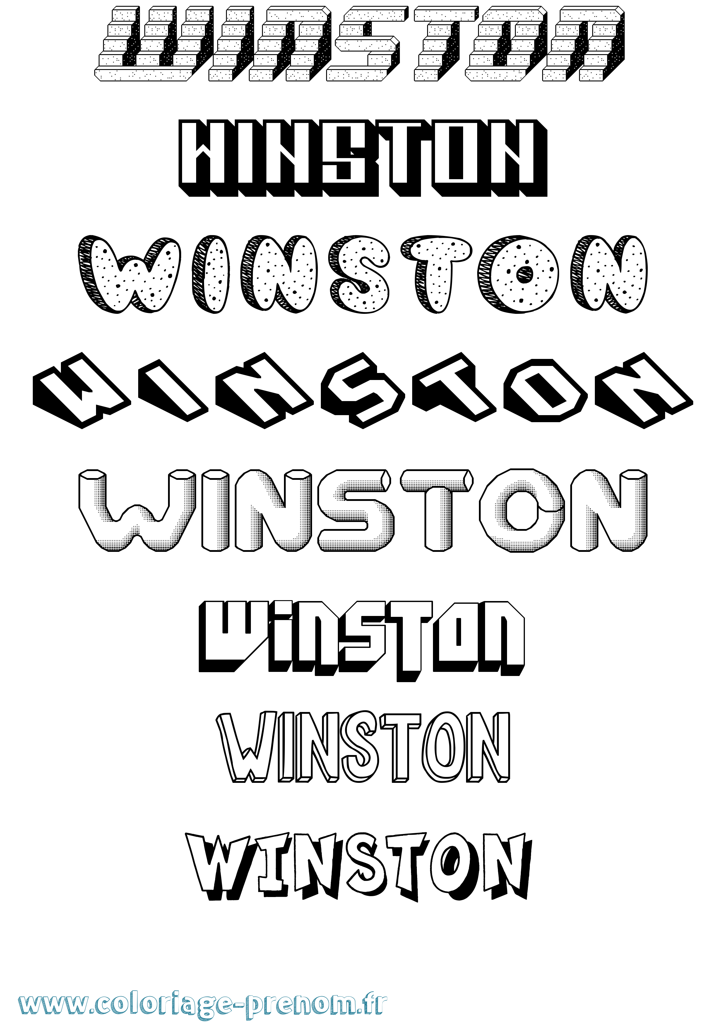 Coloriage Winston Effet 3D Coloriage prénom Winston Effet 3D