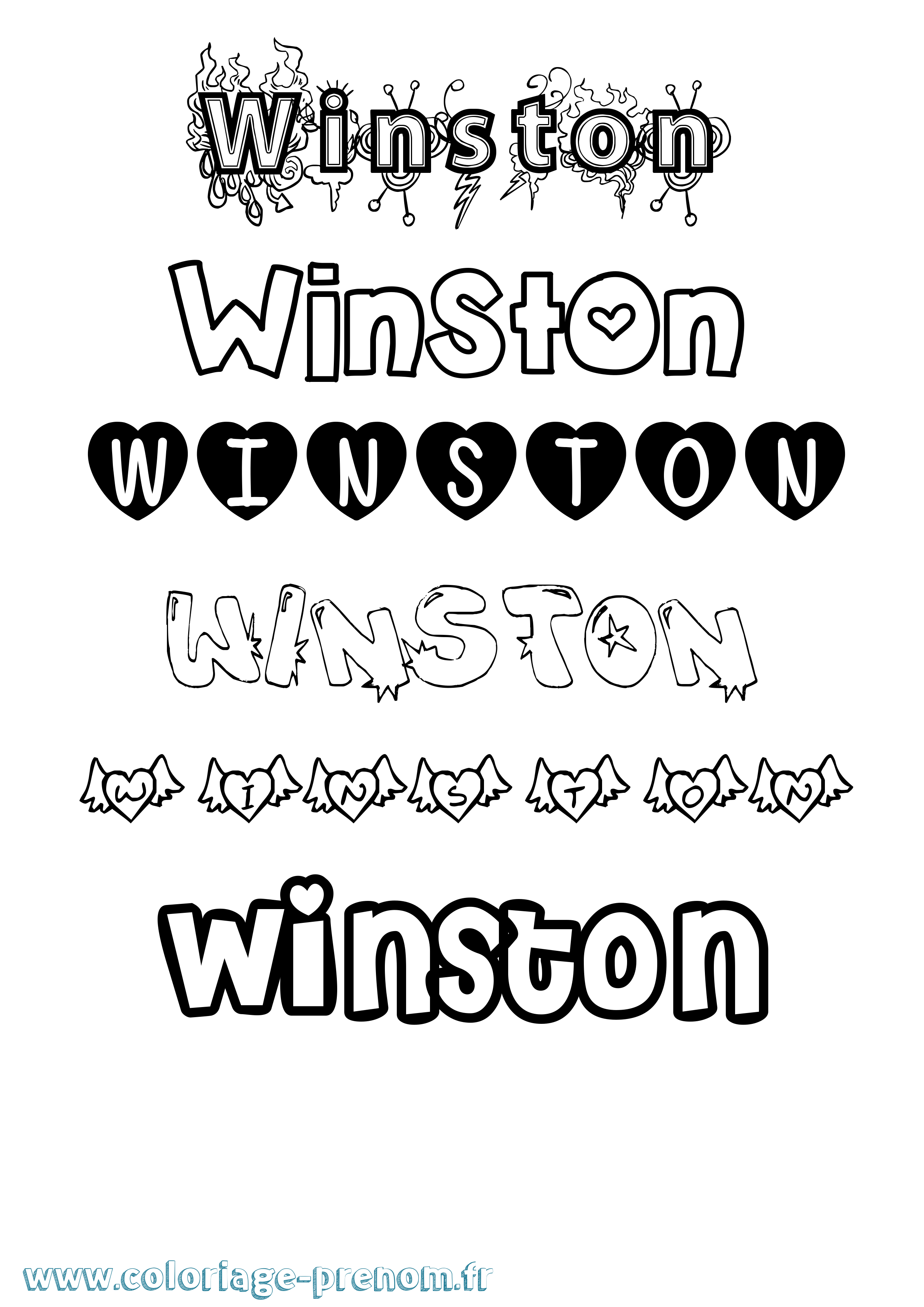 Coloriage Winston Girly Coloriage prénom Winston Girly