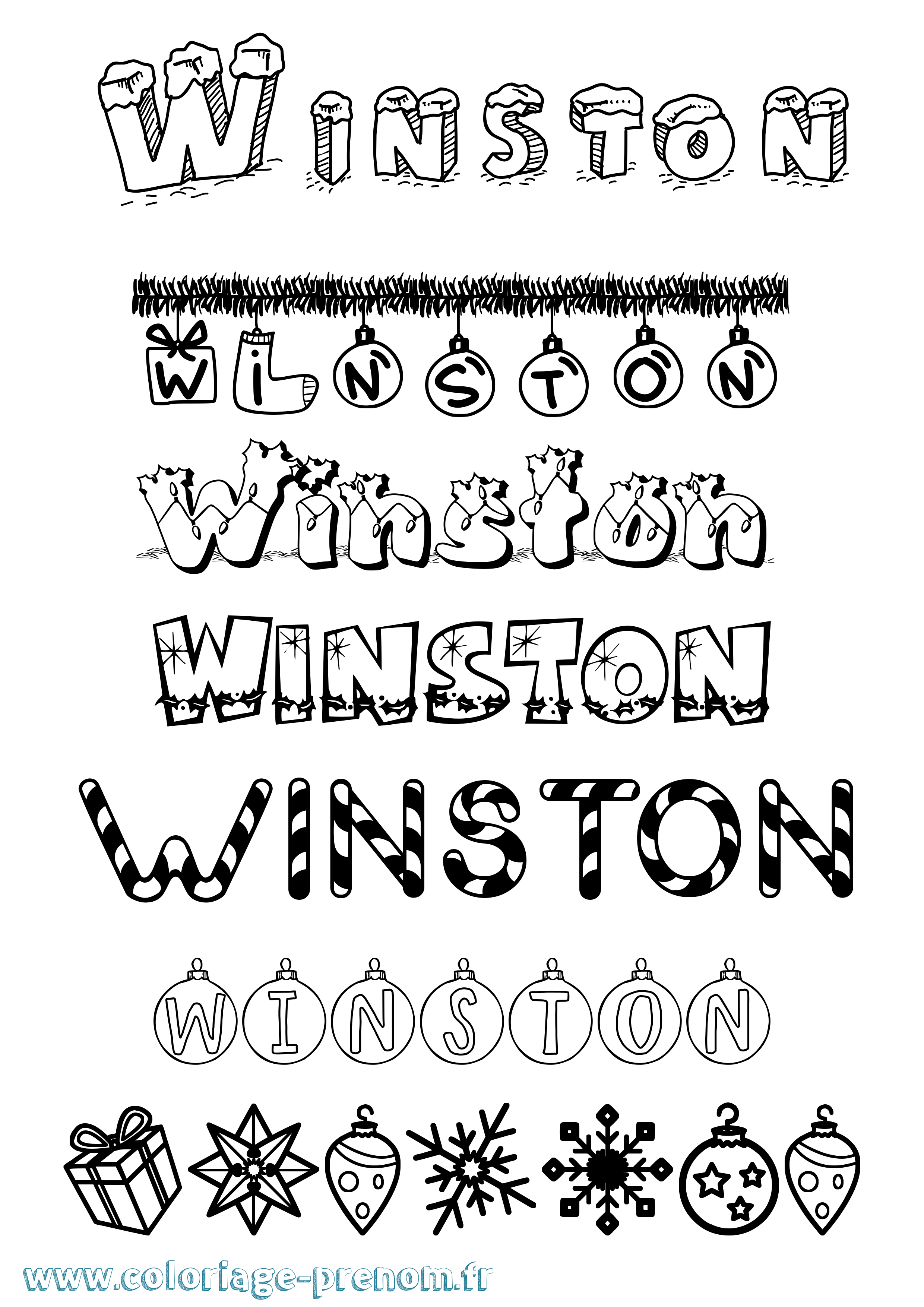 Coloriage Winston Noël Coloriage prénom Winston Noël