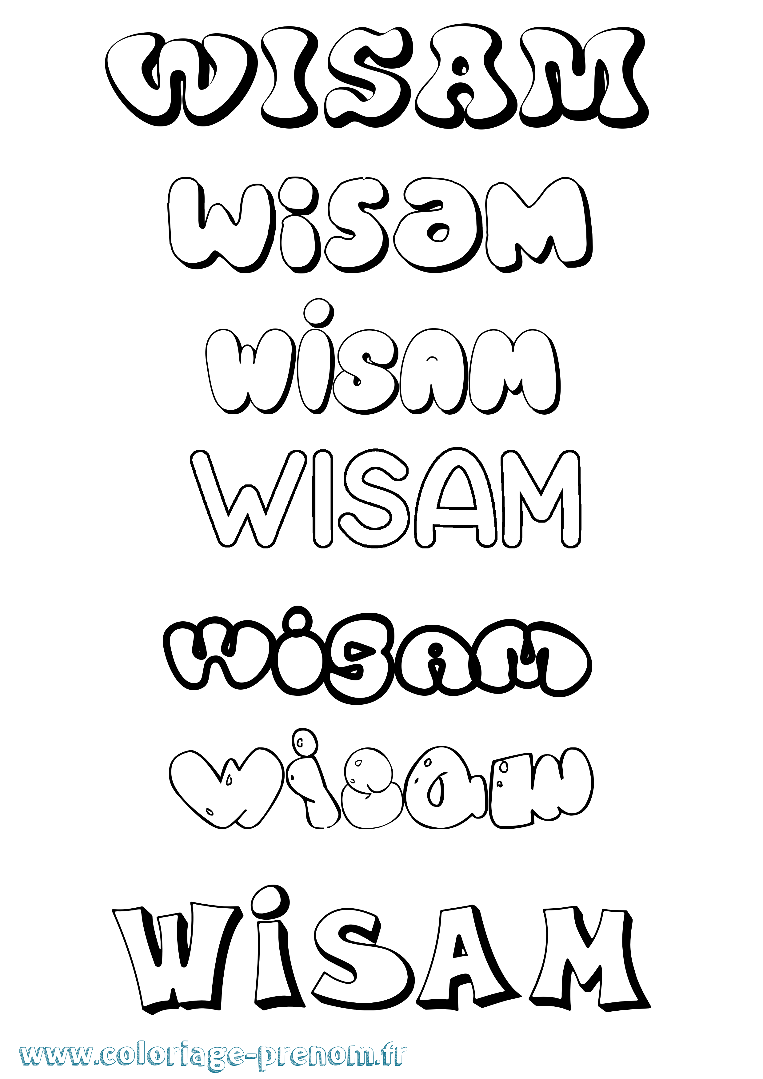 Coloriage Wisam Bubble Coloriage prénom Wisam Bubble