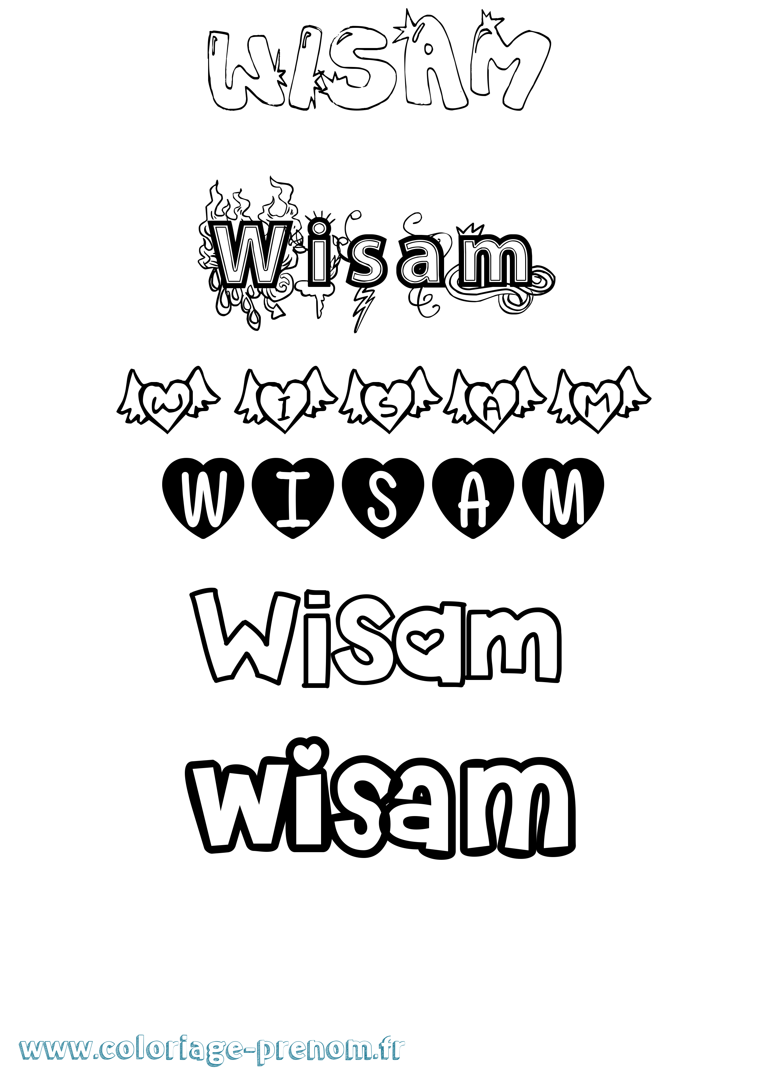 Coloriage Wisam Girly Coloriage prénom Wisam Girly