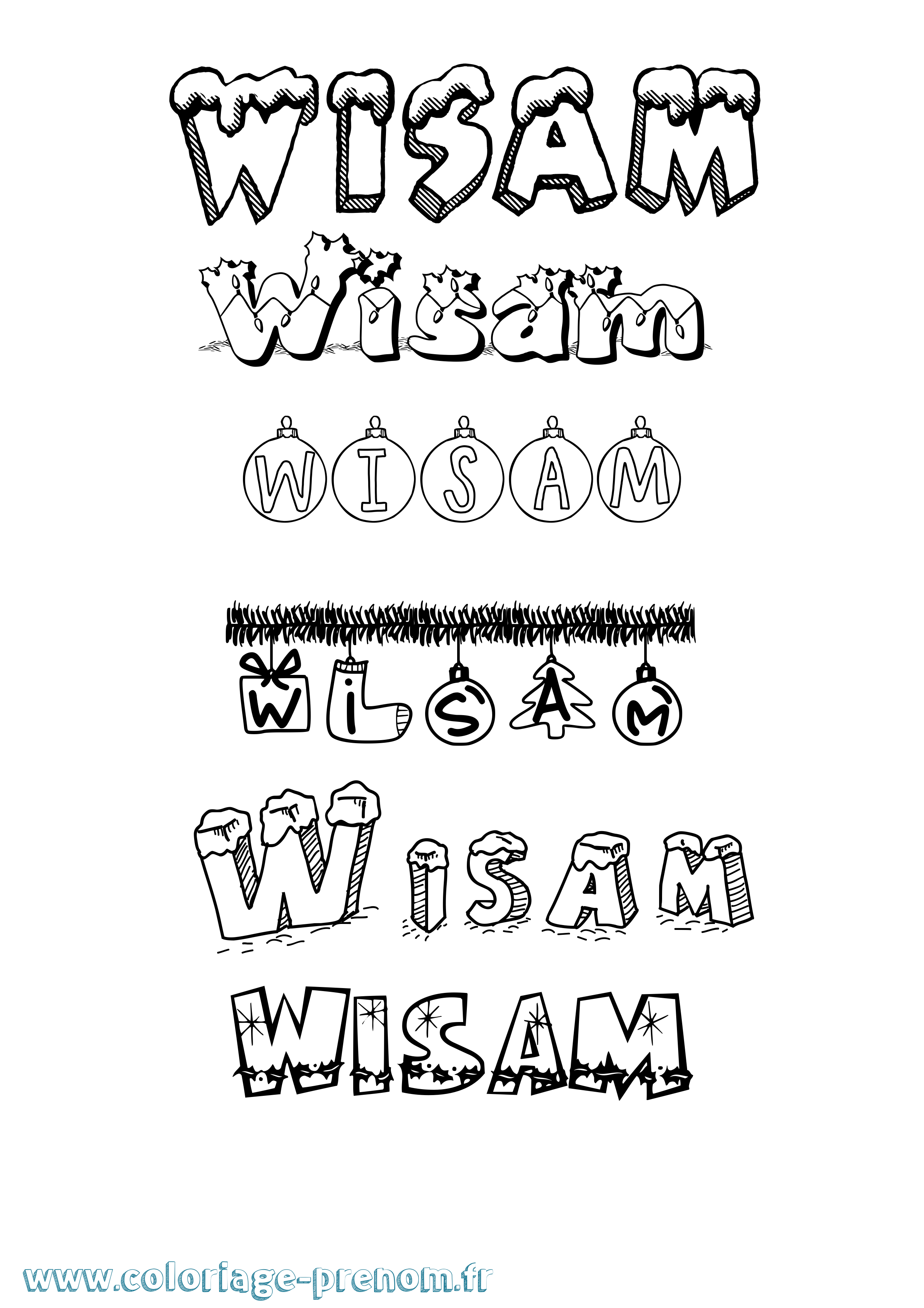 Coloriage Wisam Noël Coloriage prénom Wisam Noël