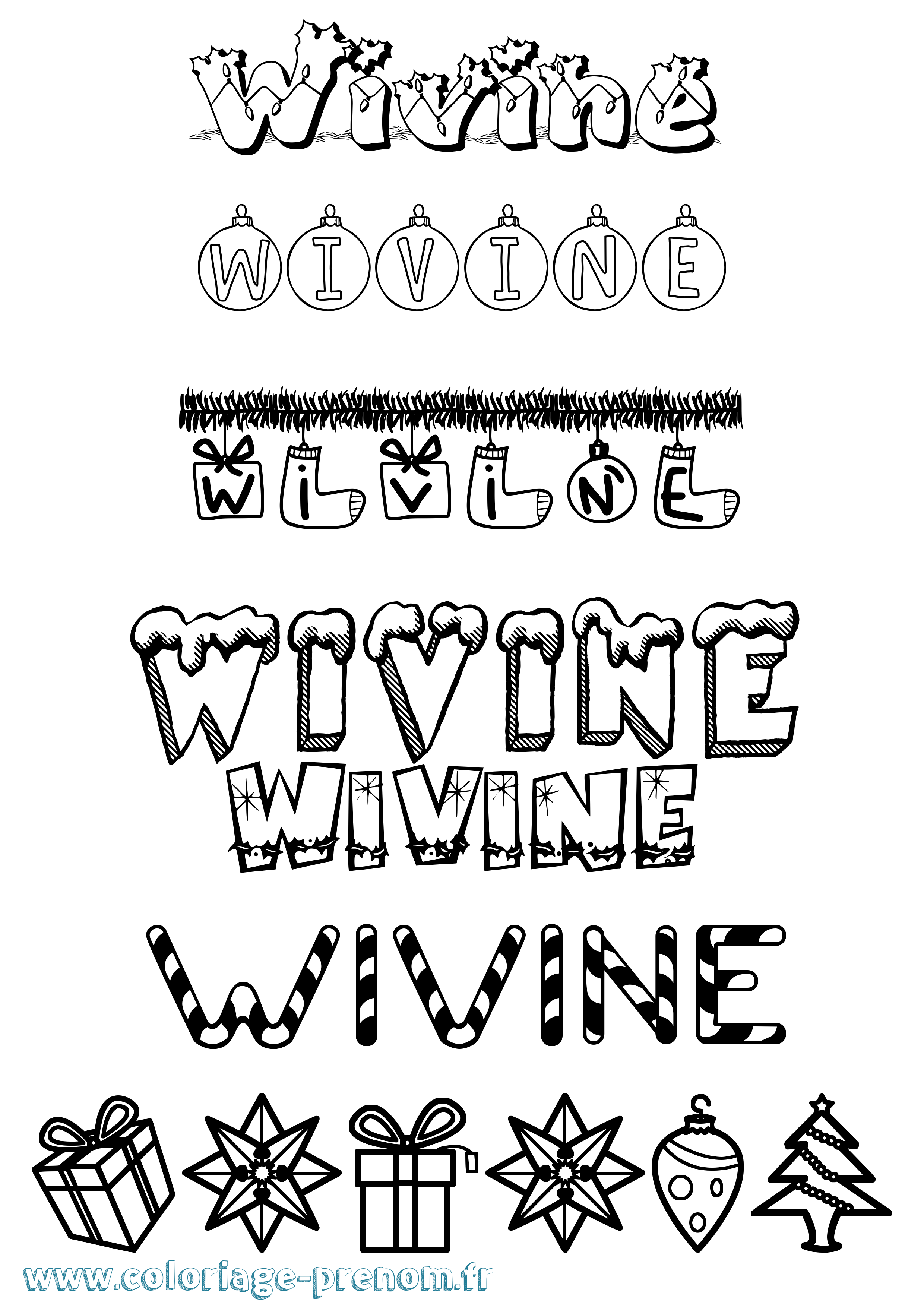 Coloriage Wivine Noël Coloriage prénom Wivine Noël