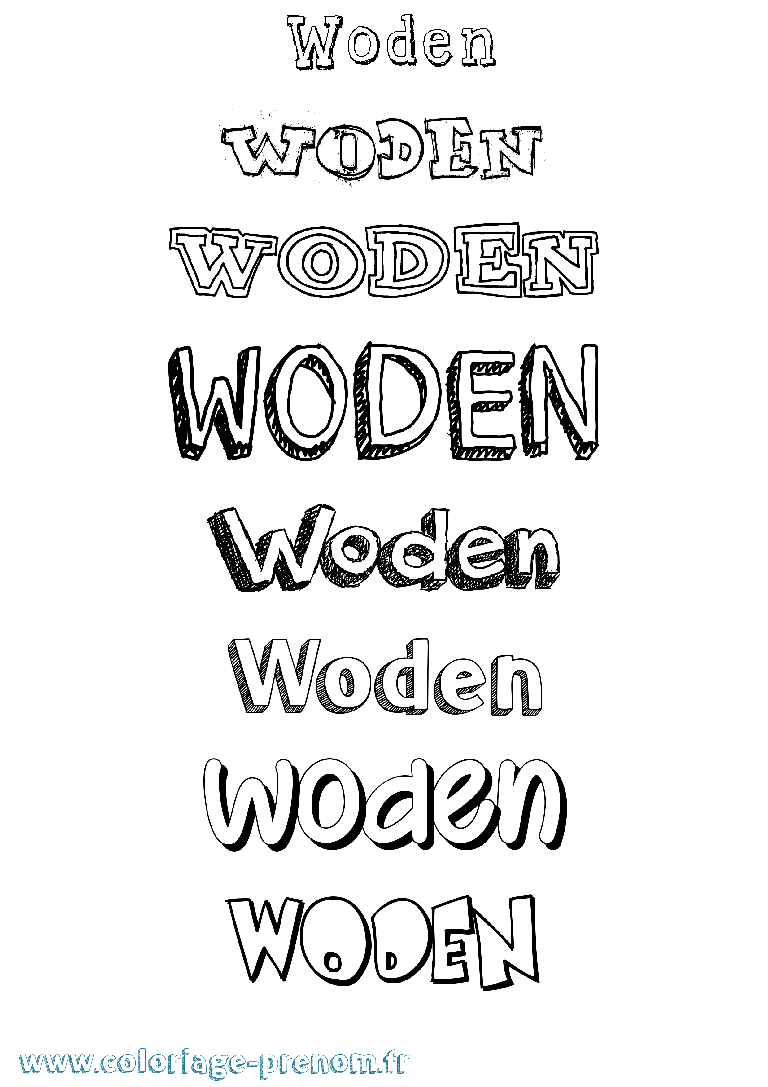 Coloriage Woden Dessiné Coloriage prénom Woden Dessiné