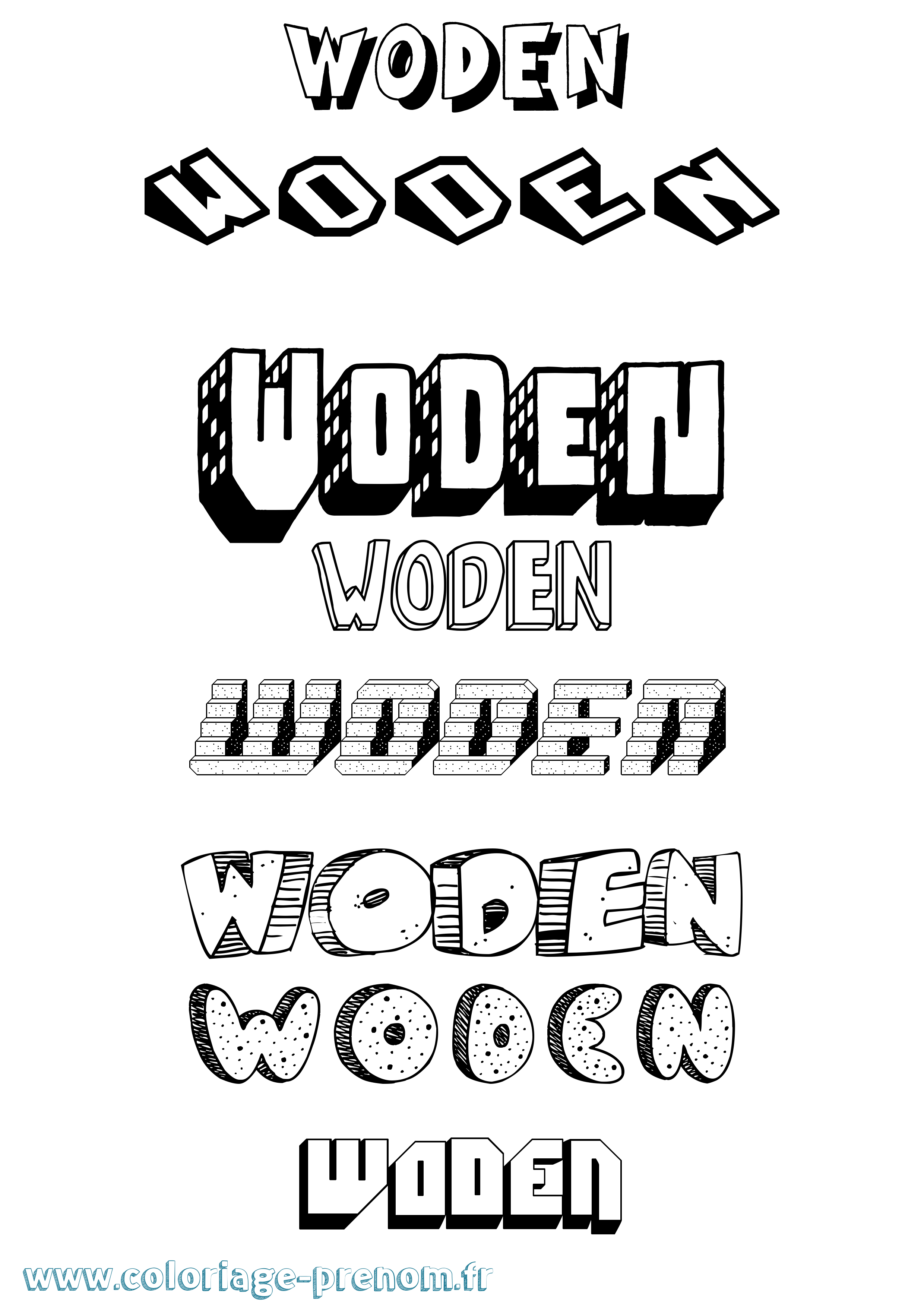 Coloriage Woden Effet 3D Coloriage prénom Woden Effet 3D