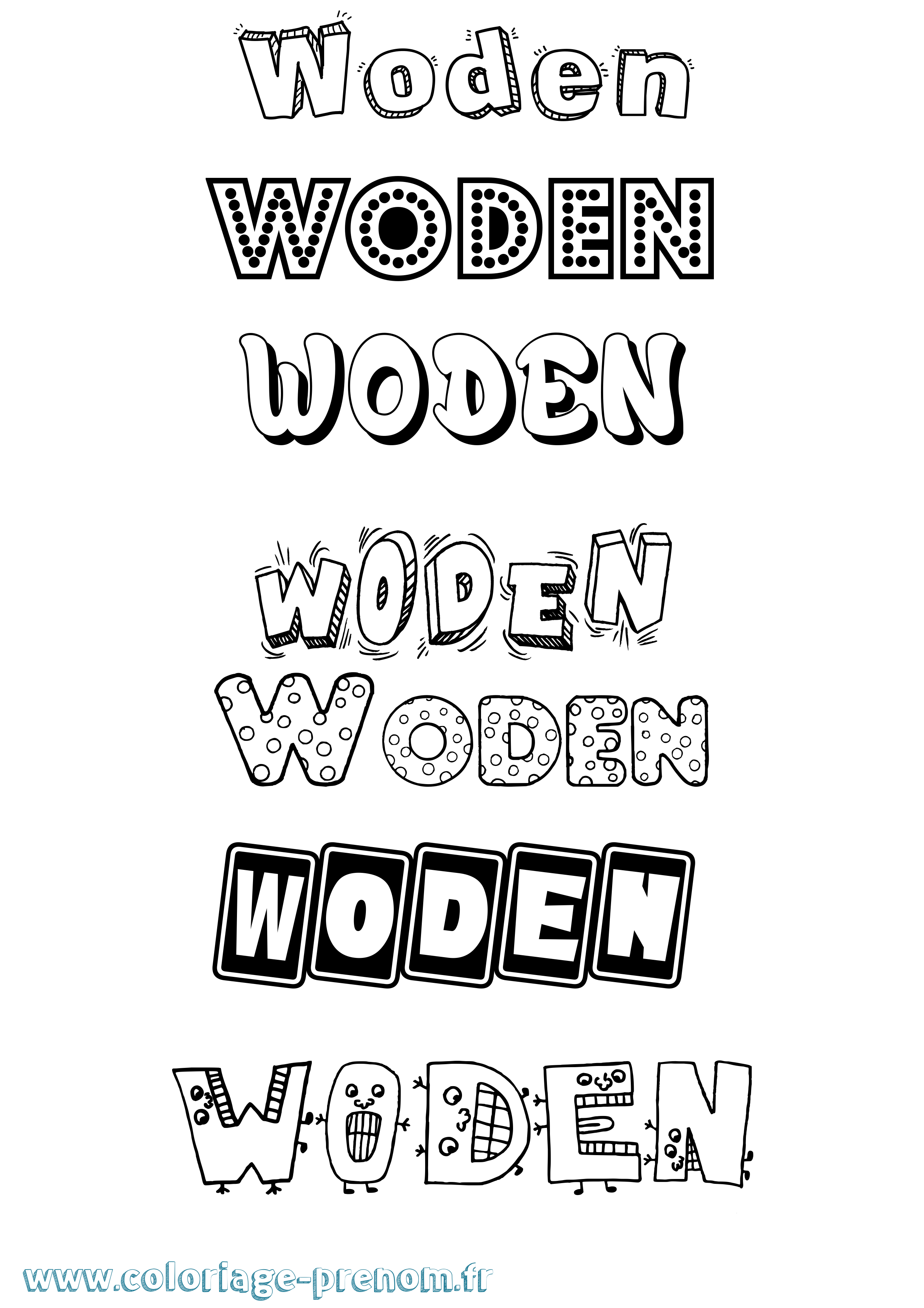 Coloriage Woden Fun Coloriage prénom Woden Fun