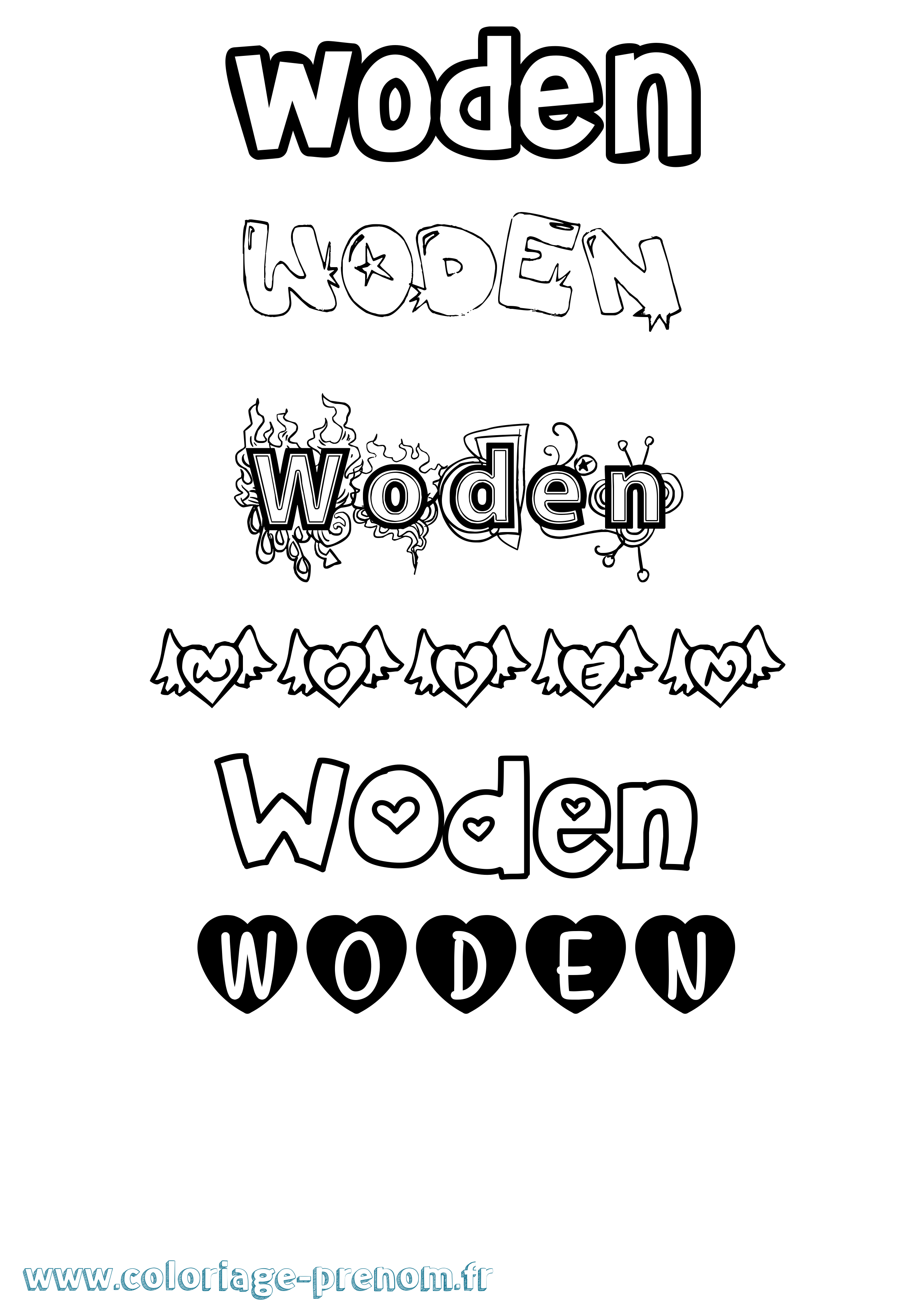 Coloriage Woden Girly Coloriage prénom Woden Girly