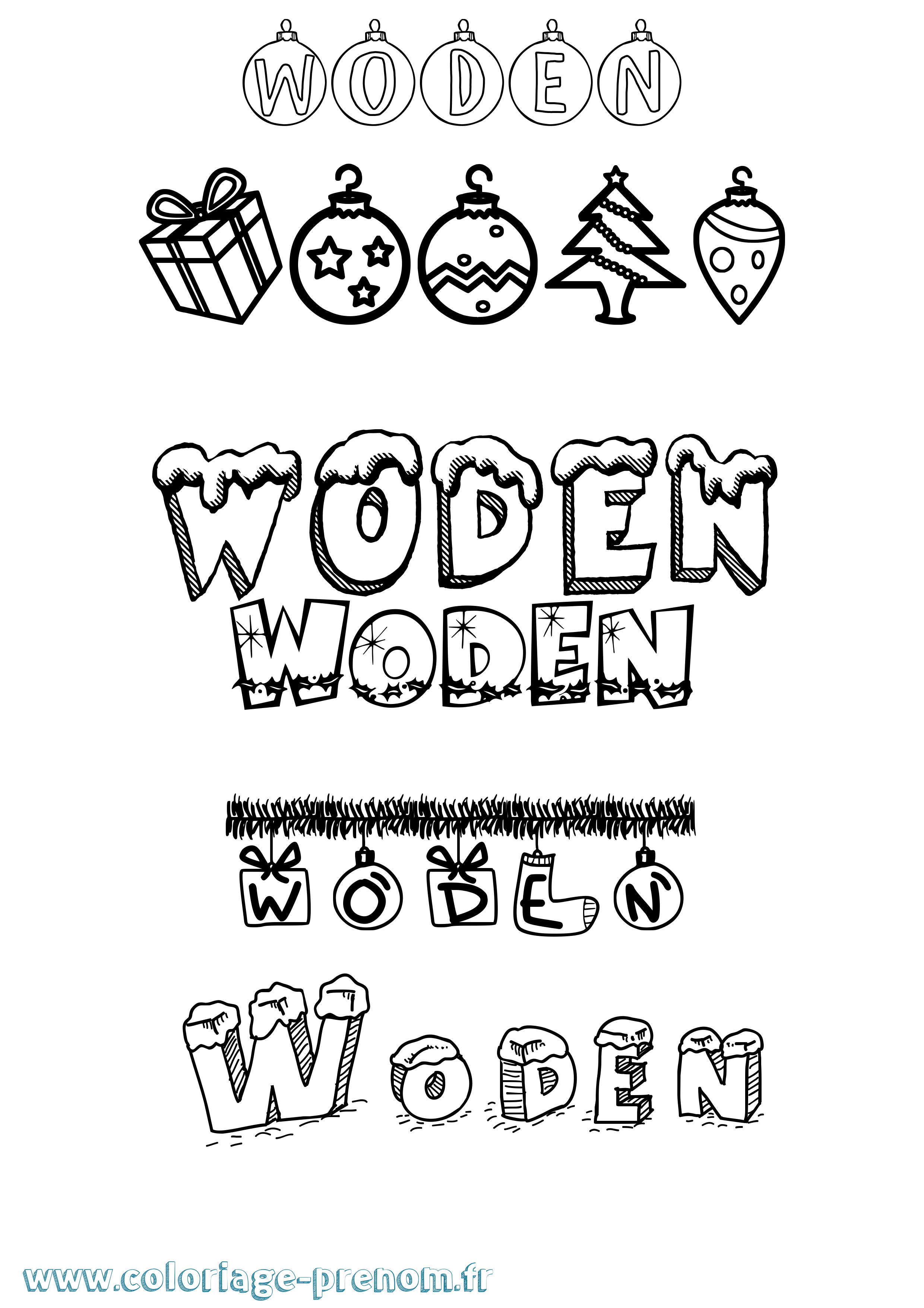 Coloriage Woden Noël Coloriage prénom Woden Noël