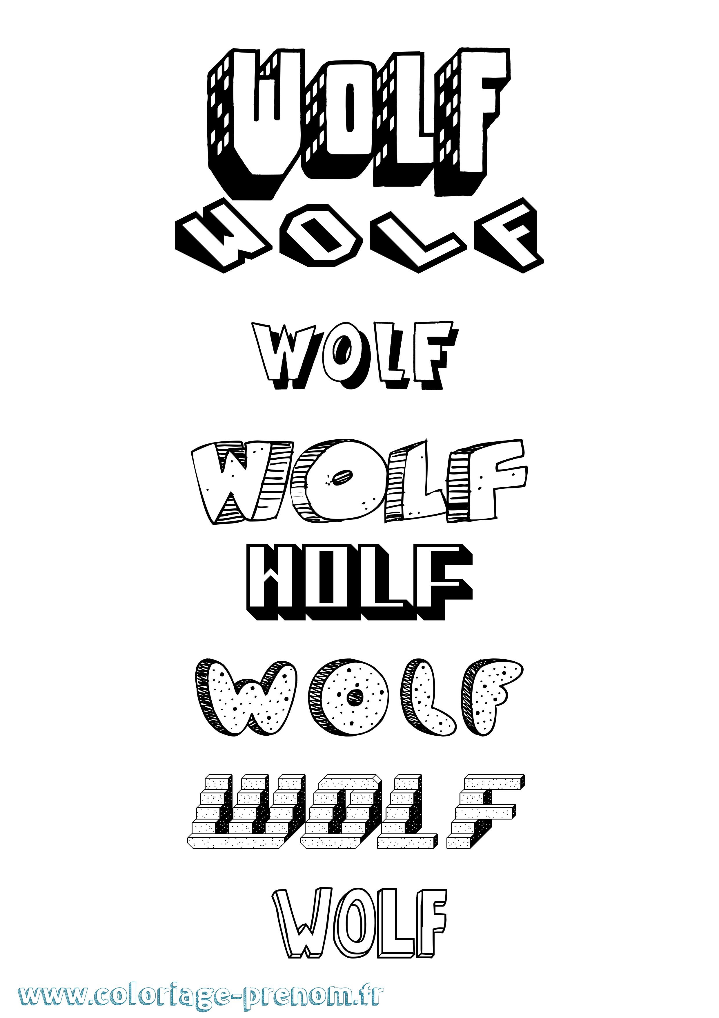 Coloriage Wolf Effet 3D Coloriage prénom Wolf Effet 3D