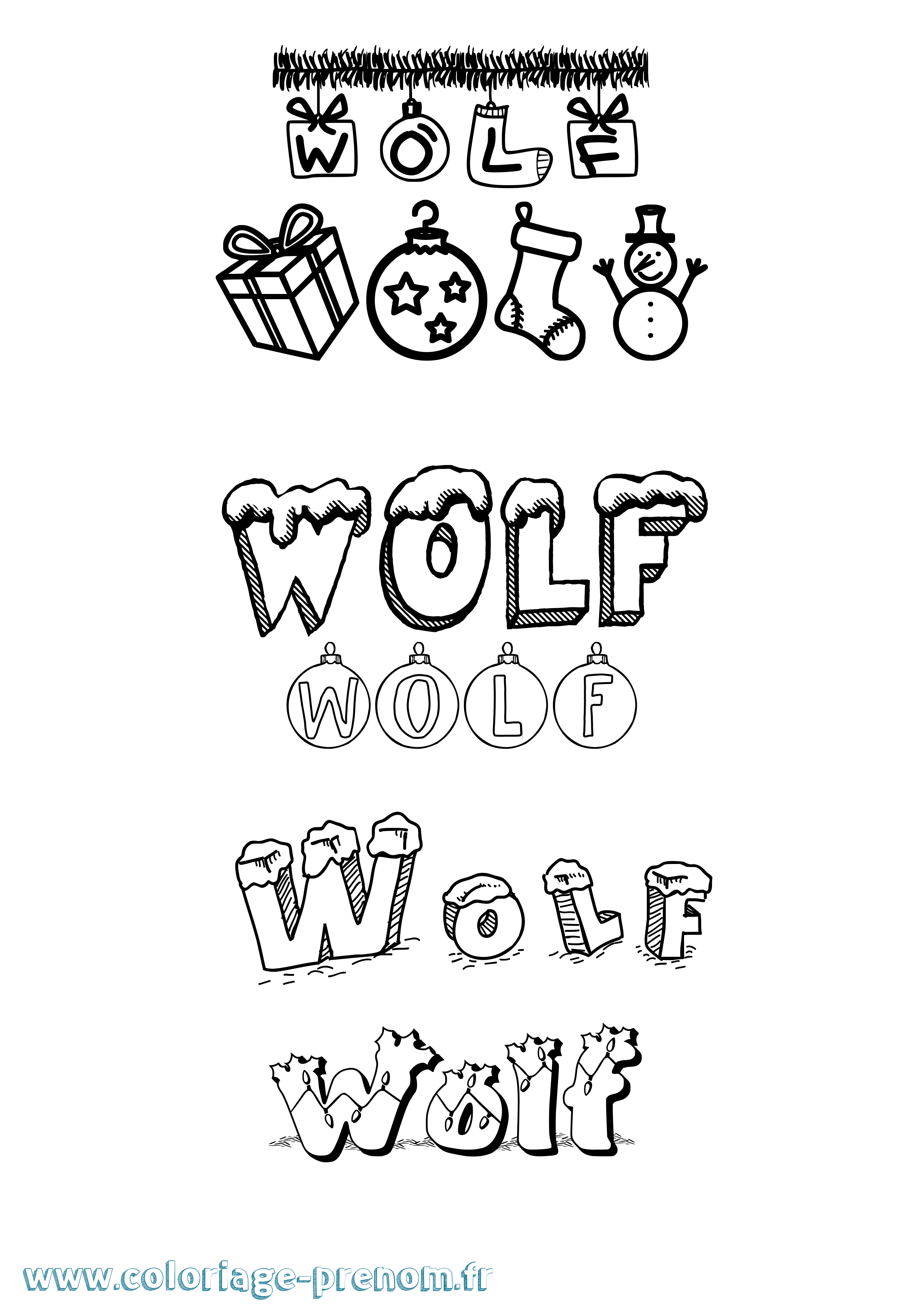 Coloriage Wolf Noël Coloriage prénom Wolf Noël