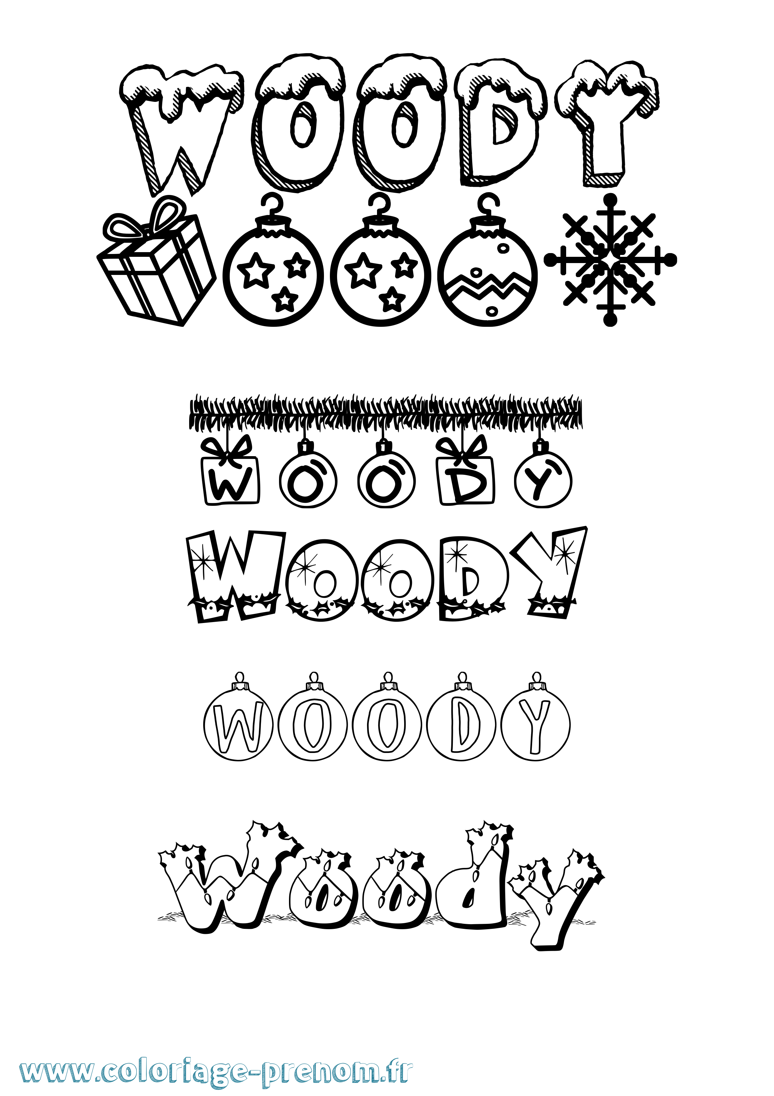 Coloriage Woody Noël Coloriage prénom Woody Noël