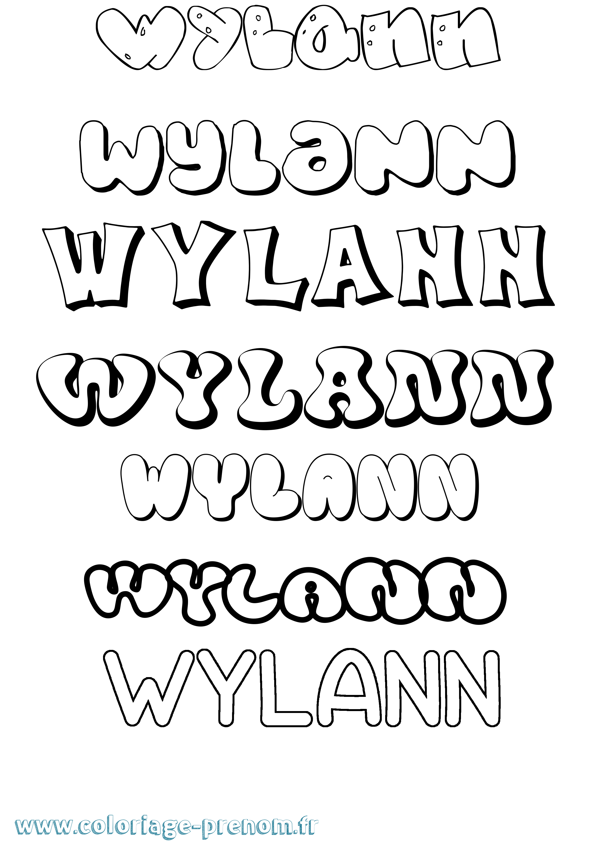 Coloriage Wylann Bubble Coloriage prénom Wylann Bubble