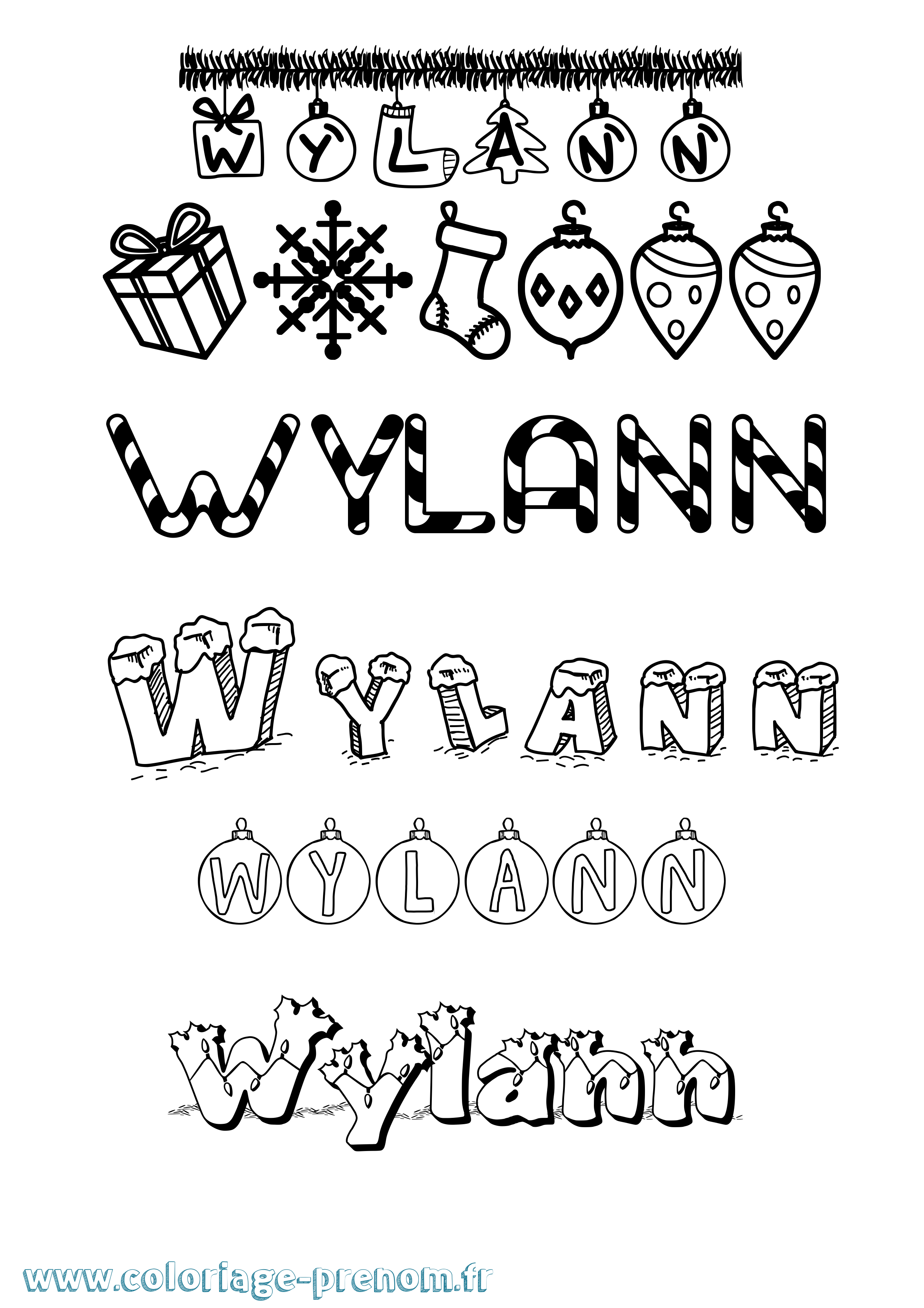 Coloriage Wylann Noël Coloriage prénom Wylann Noël