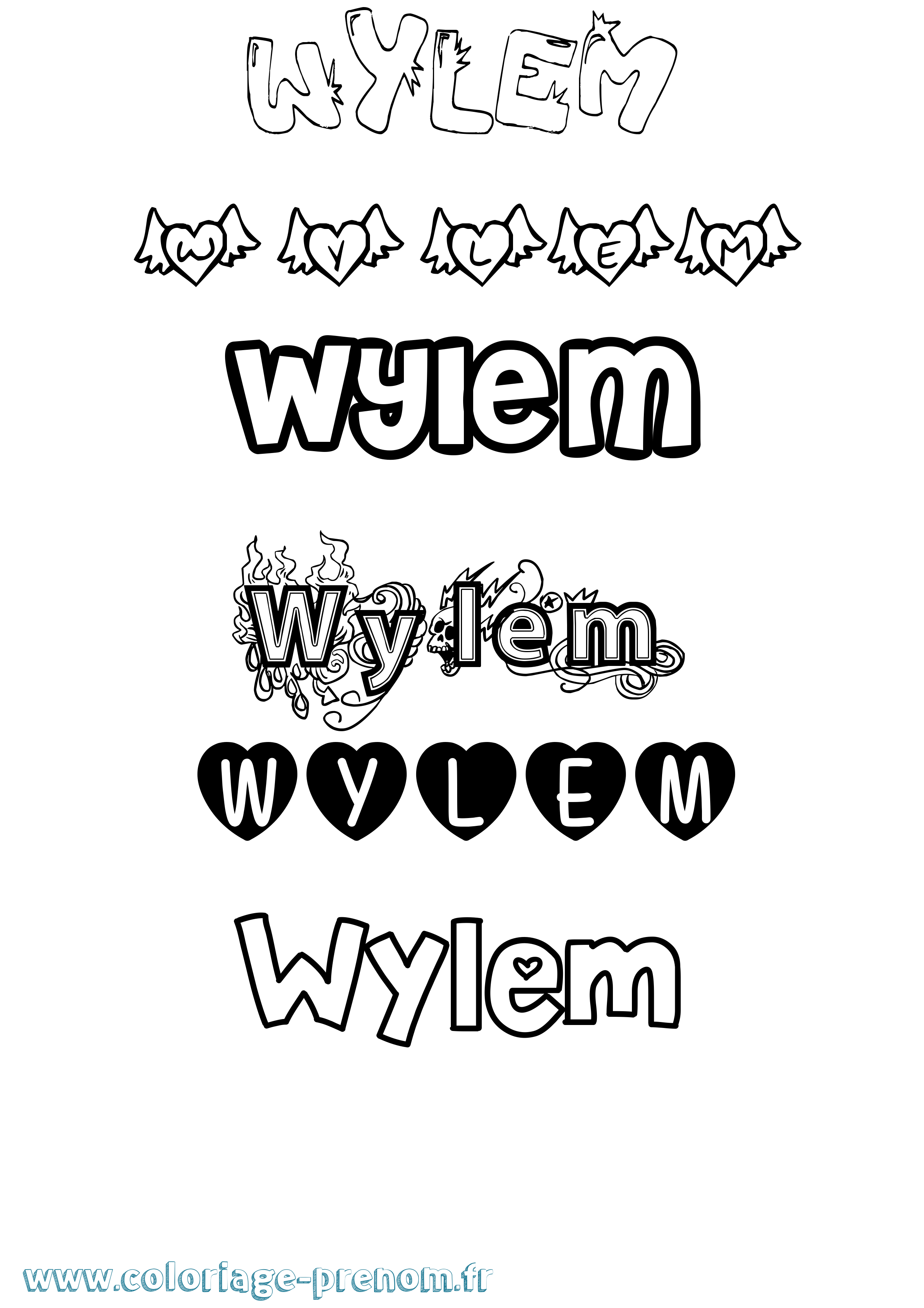 Coloriage Wylem Girly Coloriage prénom Wylem Girly