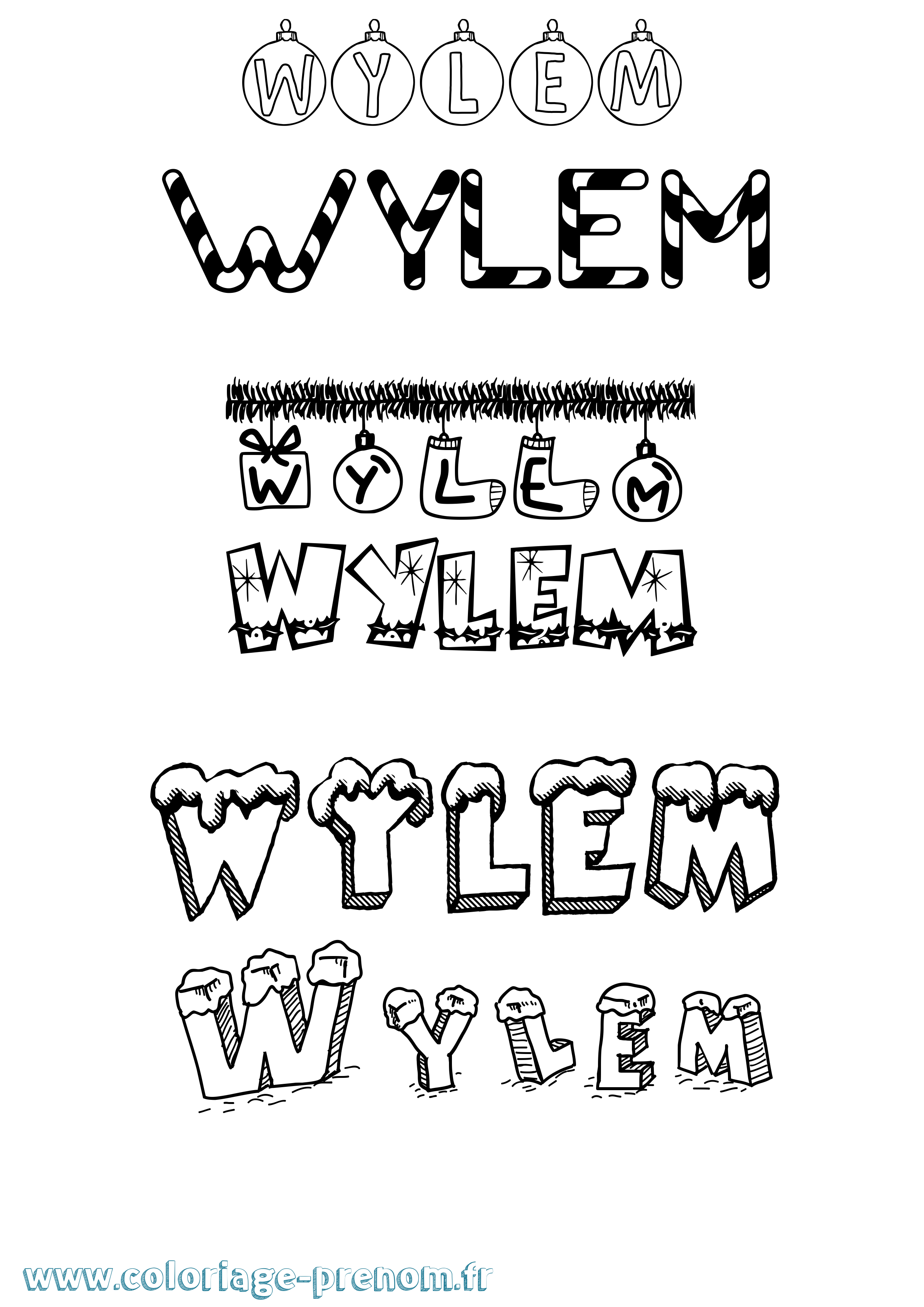 Coloriage Wylem Noël Coloriage prénom Wylem Noël