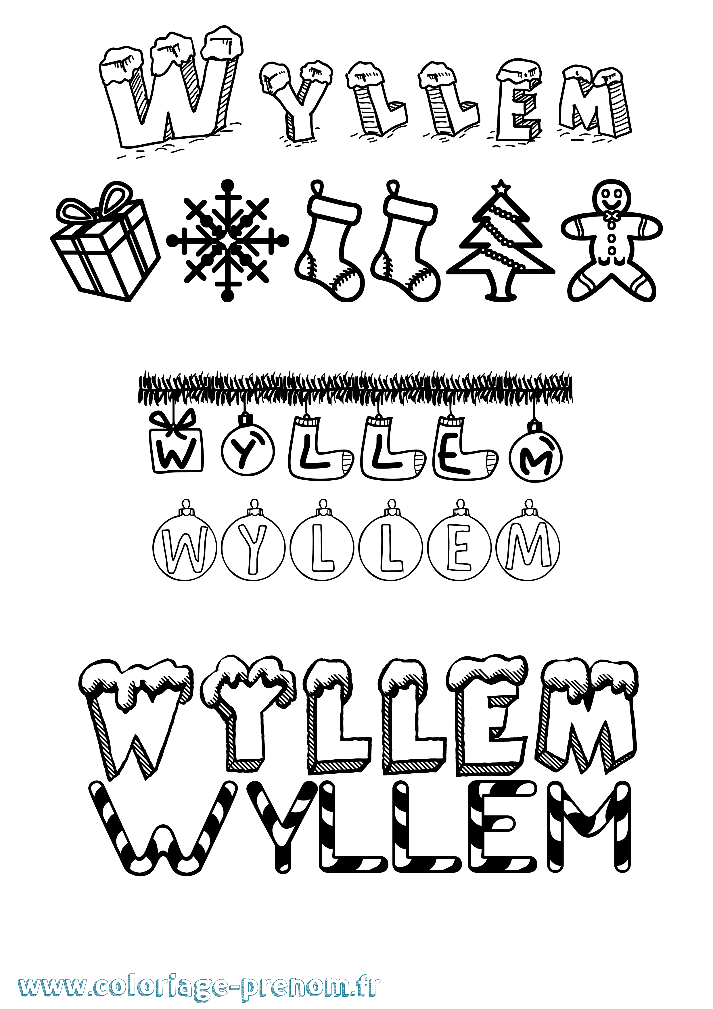 Coloriage Wyllem Noël Coloriage prénom Wyllem Noël